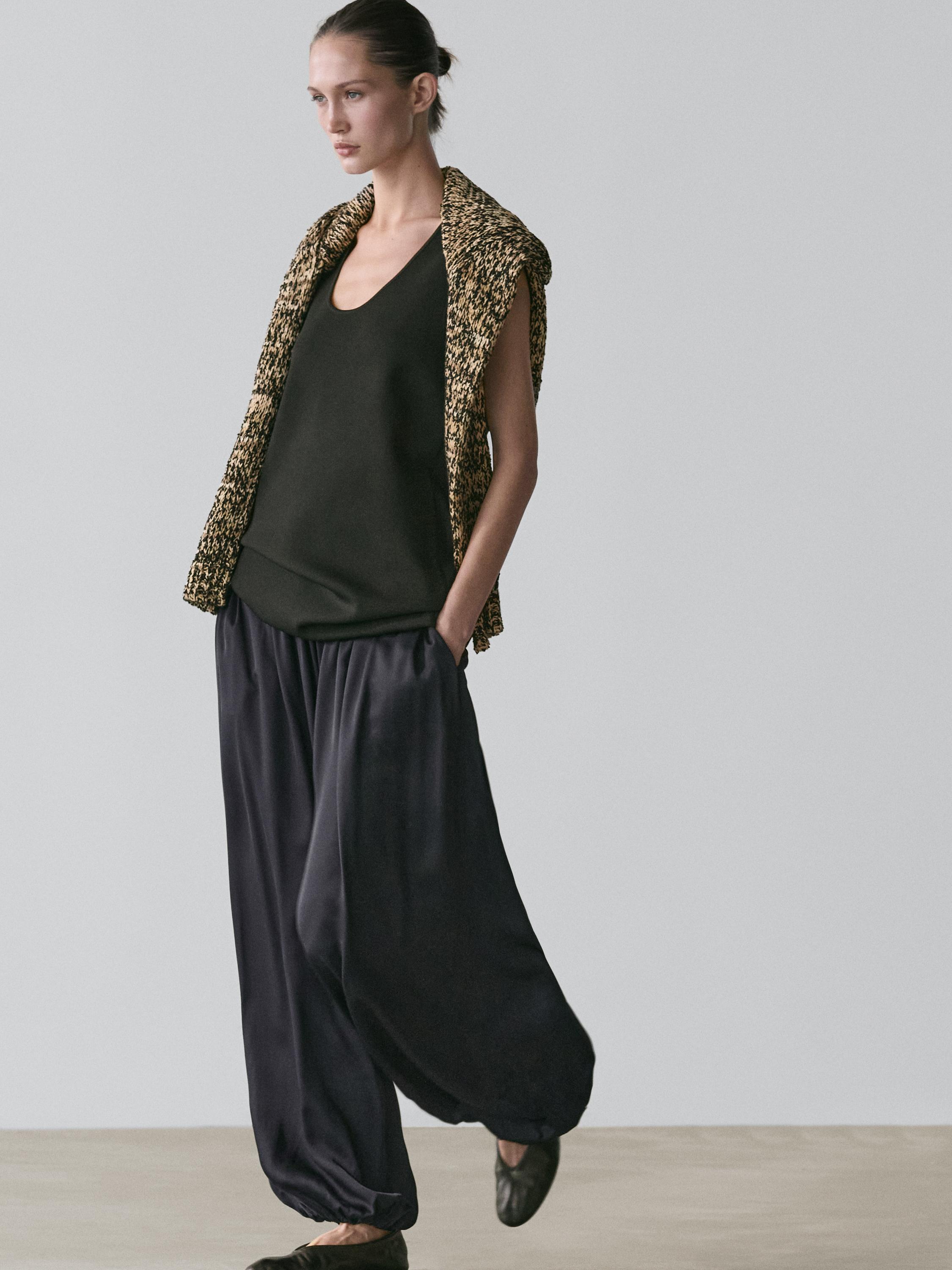 Balloon fit satin pants — Dark Blue