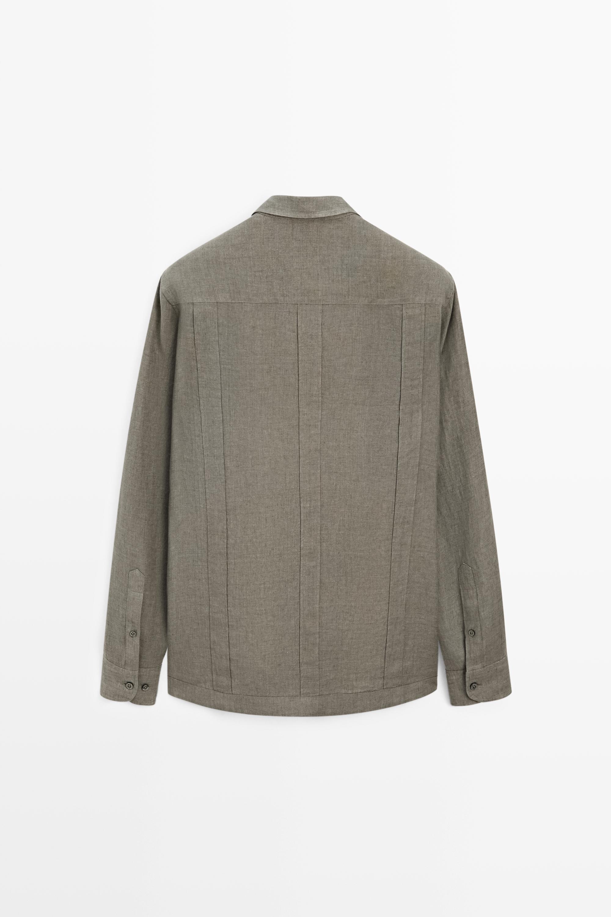 Regular fit 100% linen shirt with pockets — GREEN