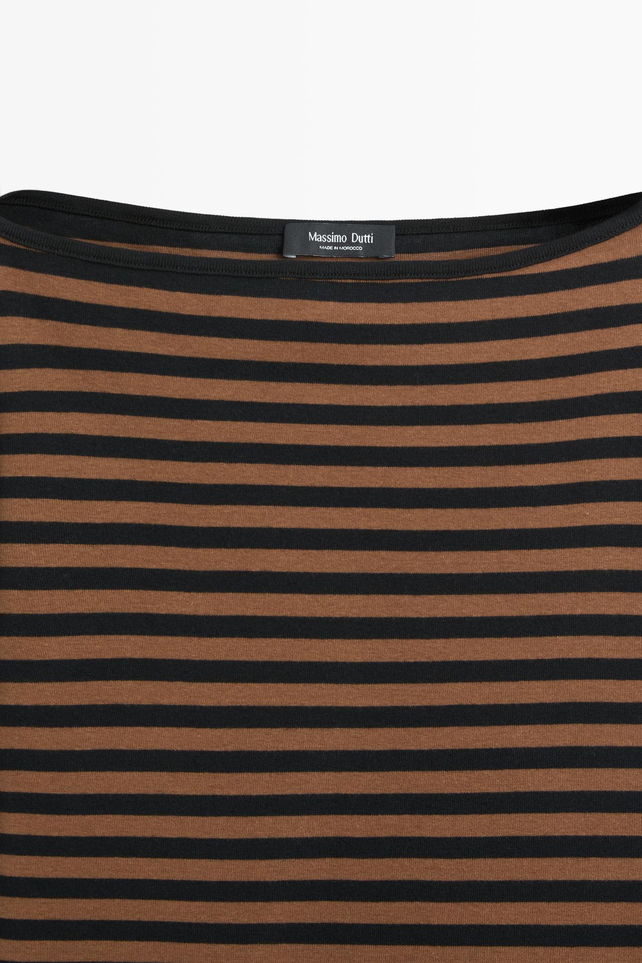 100% cotton striped boat neck T-shirt — MOLE BROWN