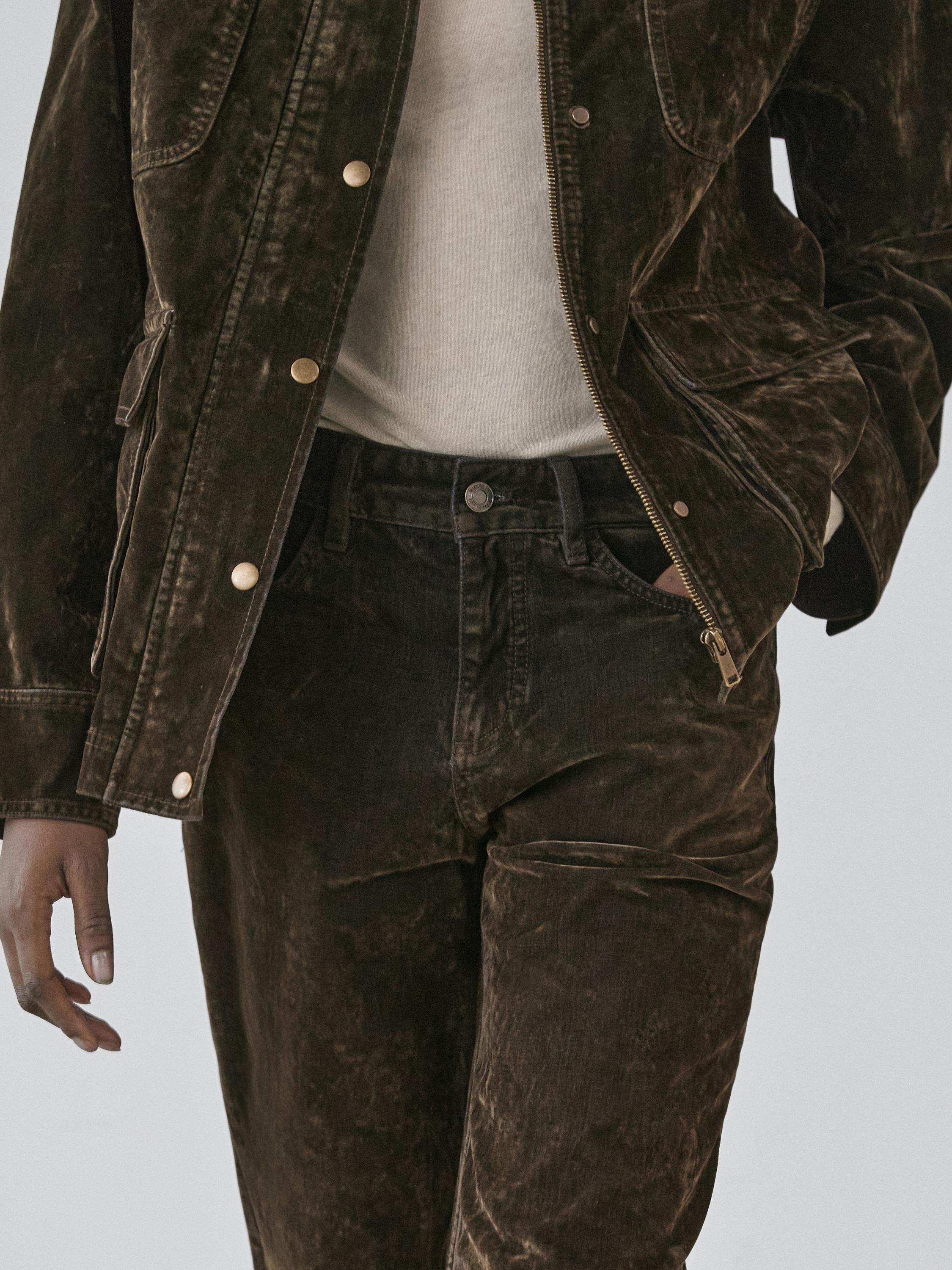 Low-rise straight-leg flocked jeans — KHAKI