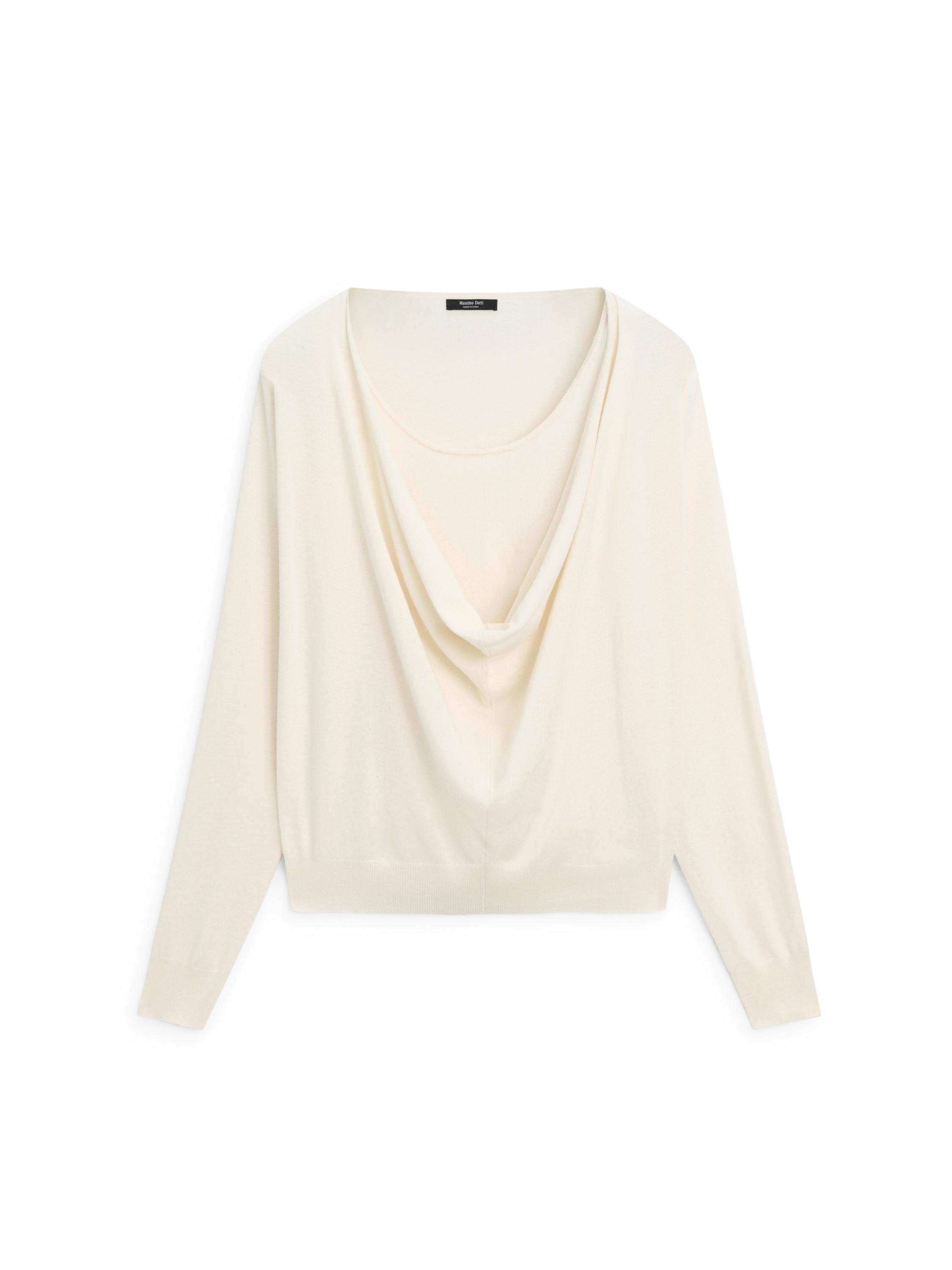 Draped neckline cotton sweater — CREAM