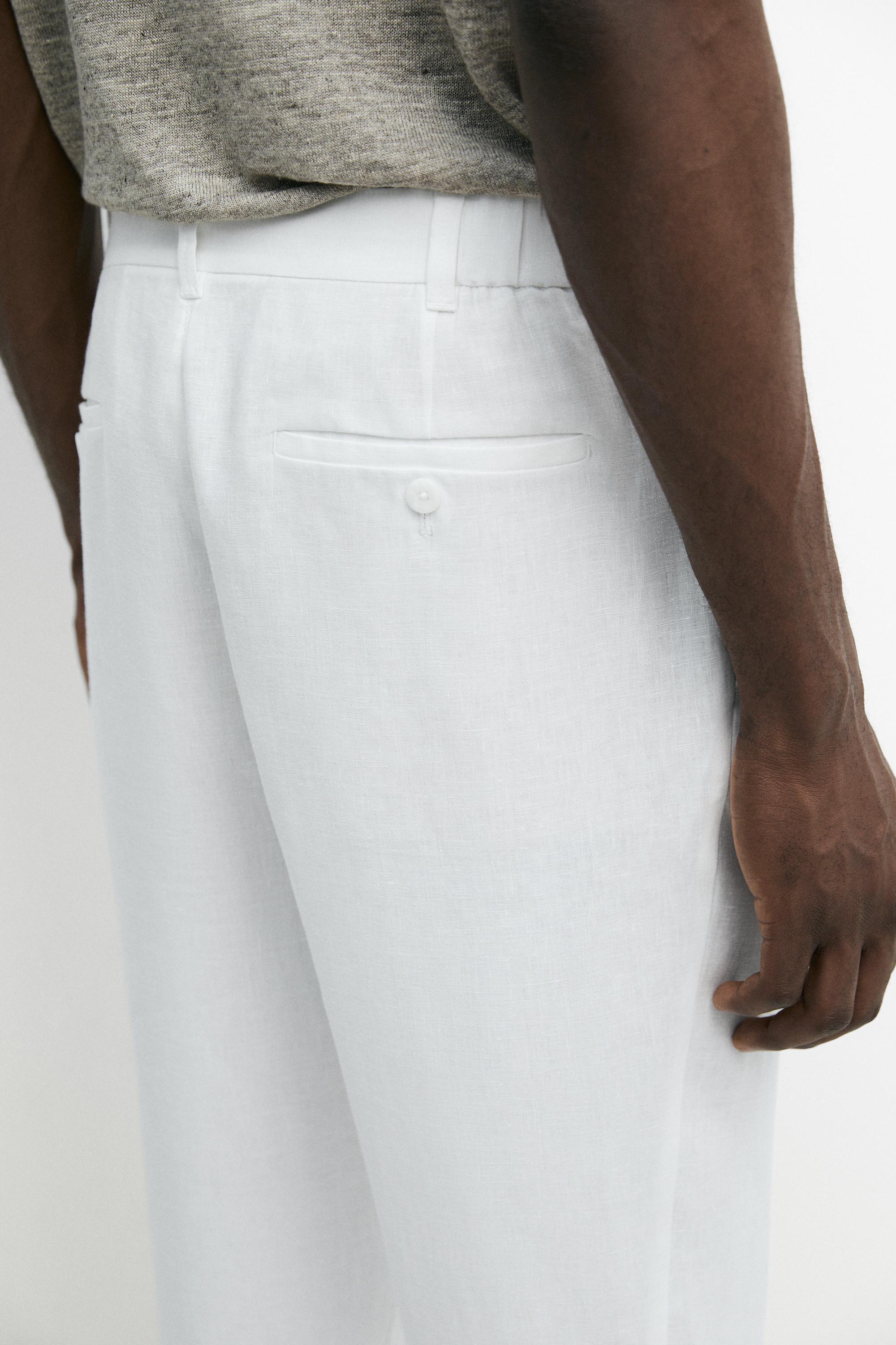 Tapered fit linen pants — WHITE