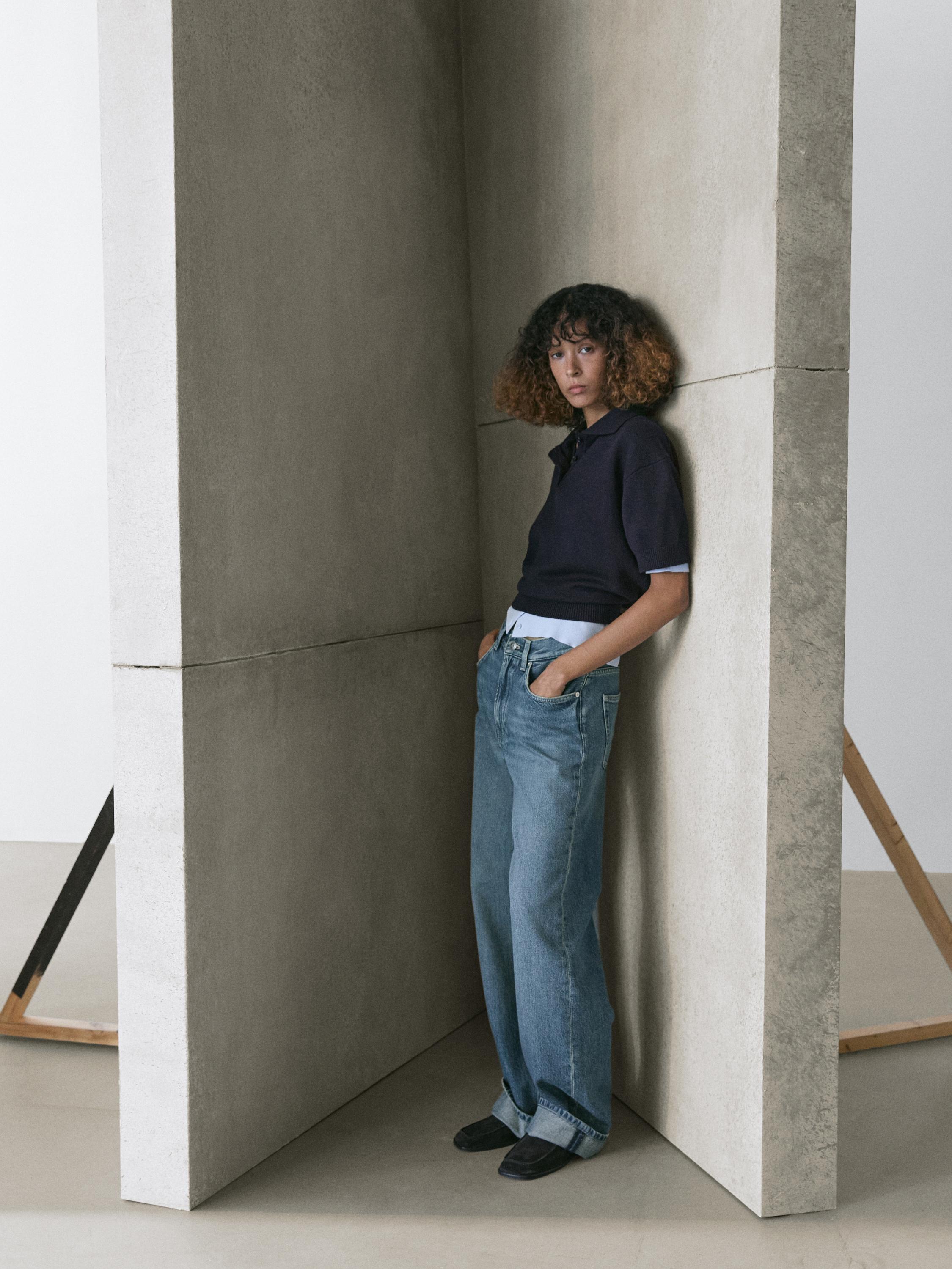 Wool blend knit polo sweater