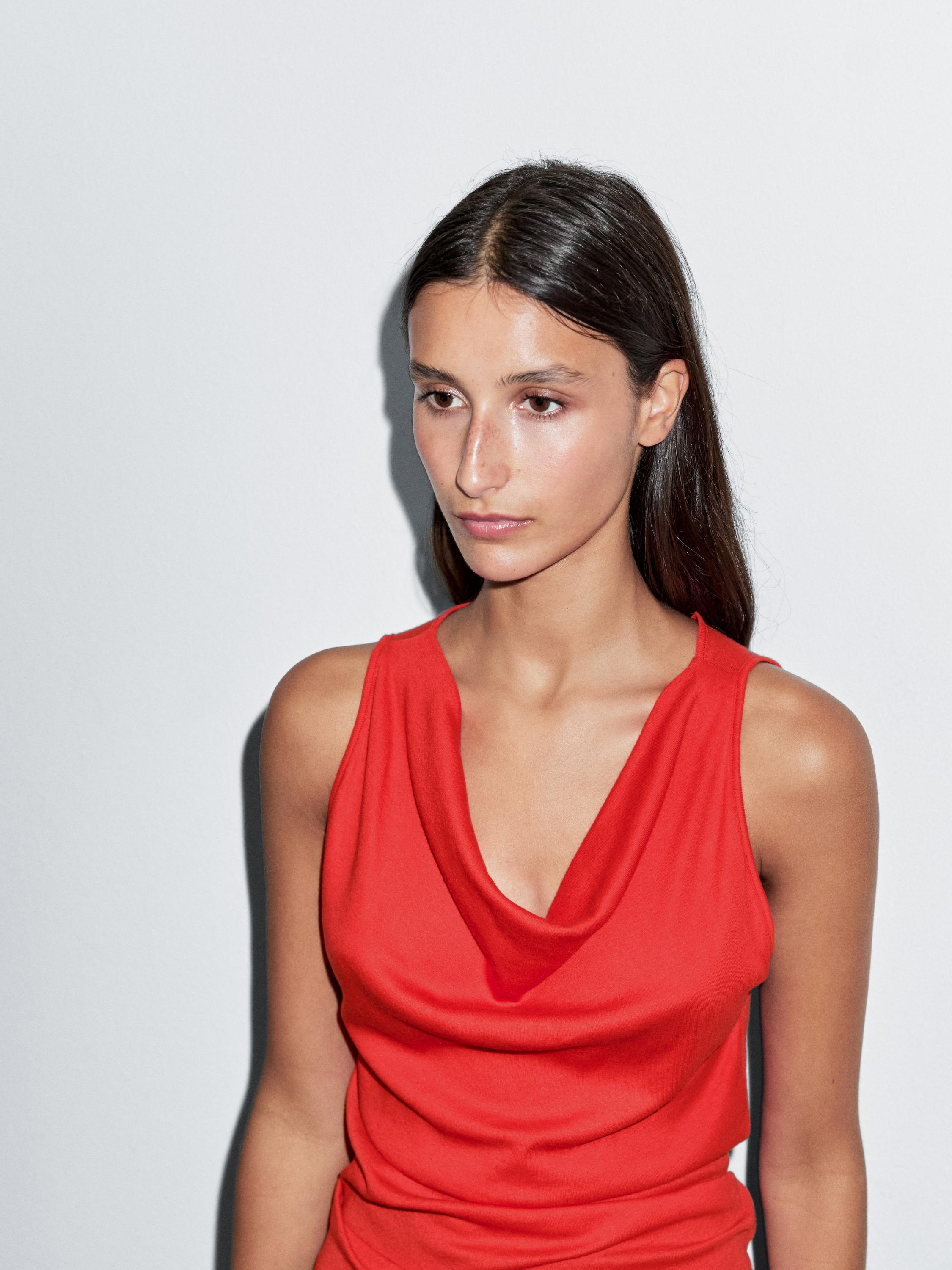 100% cotton top with draped neckline