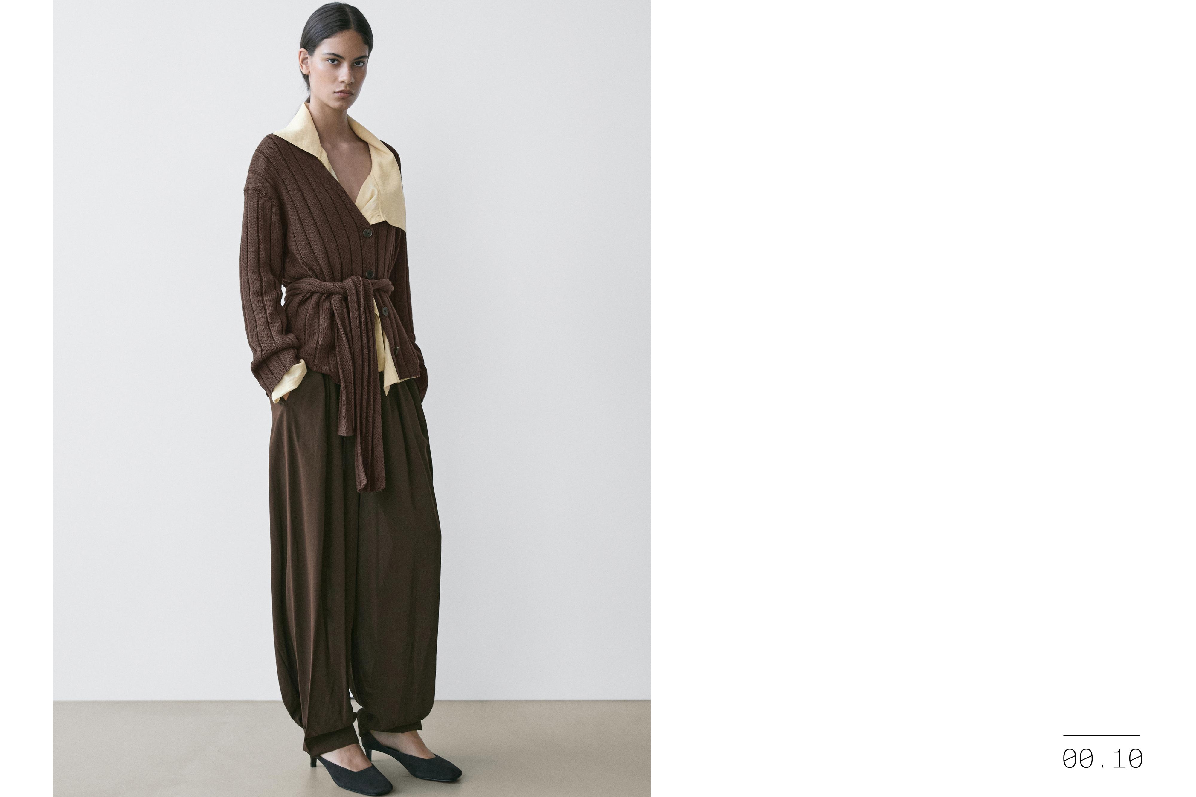 Knit cardigan with waist detail — Chocolate