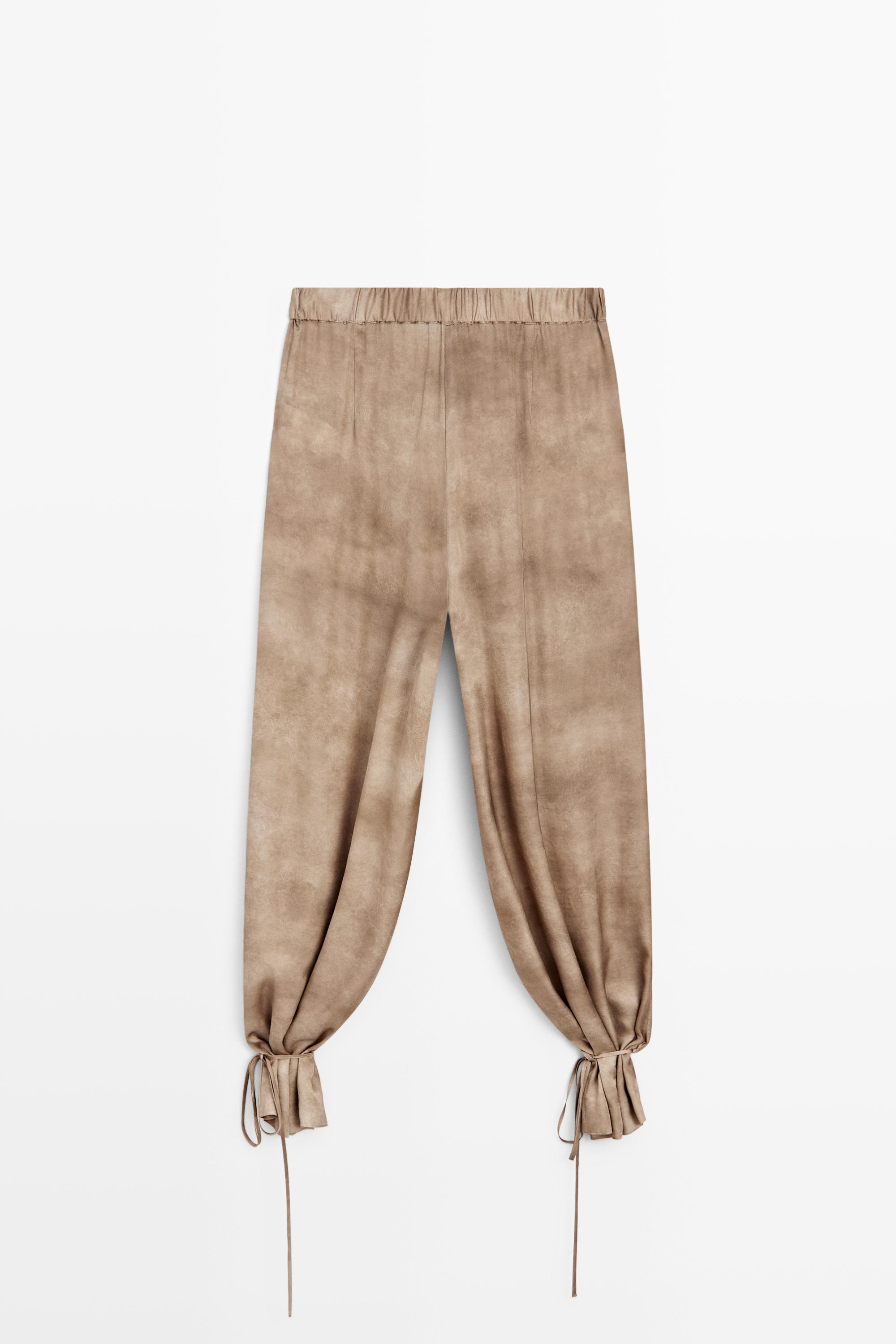 Flowing pants with tie-detail hem — BEIGE