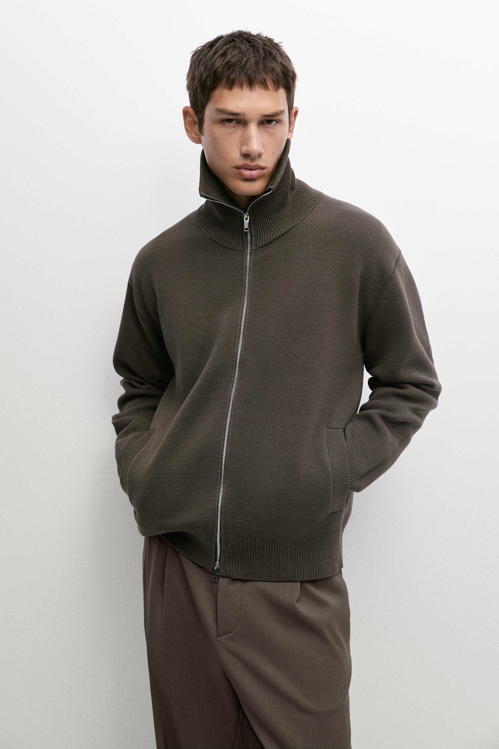 100% cotton zip-up knit cardigan