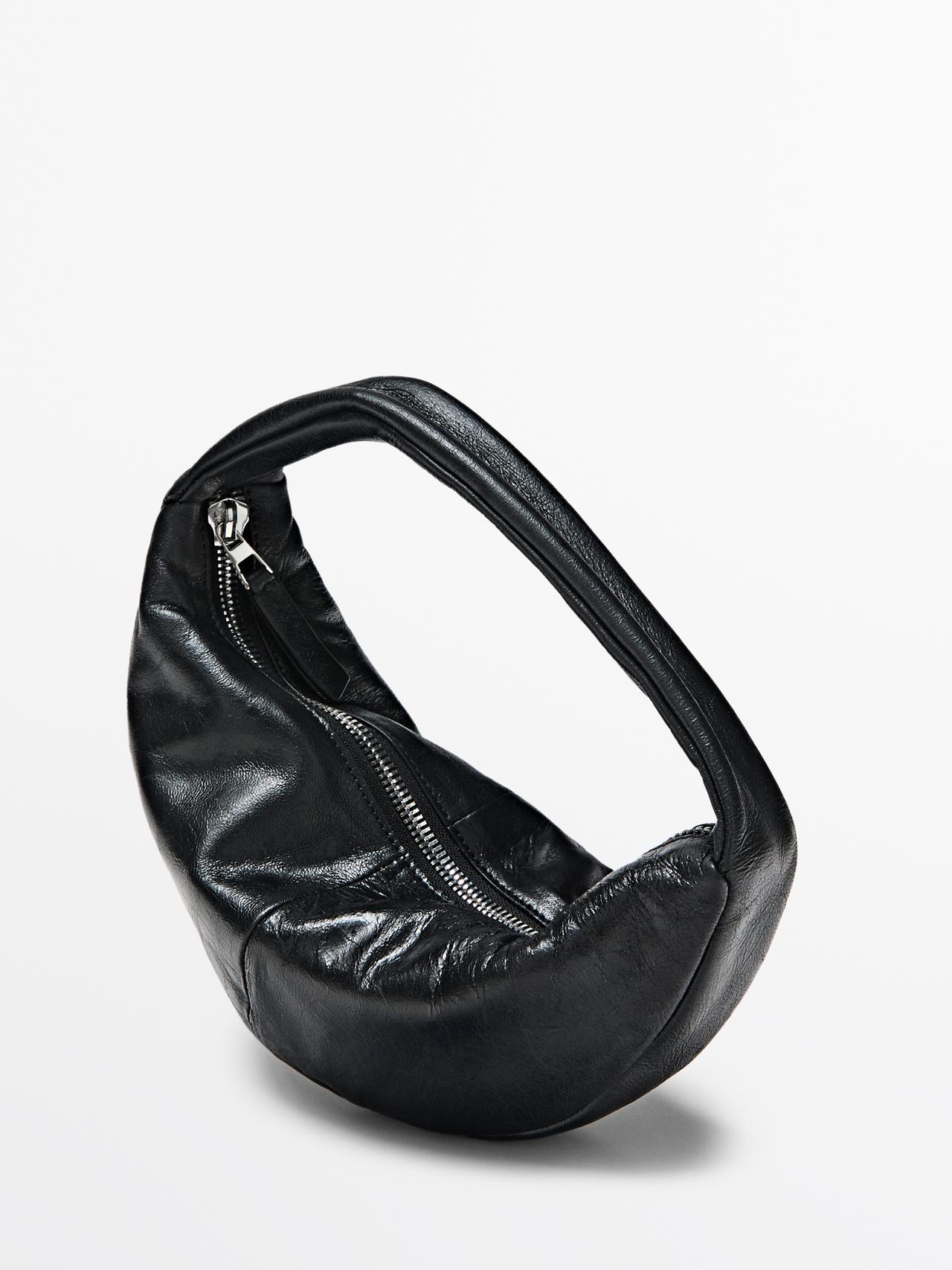 Mini nappa leather half-moon bag — BLACK