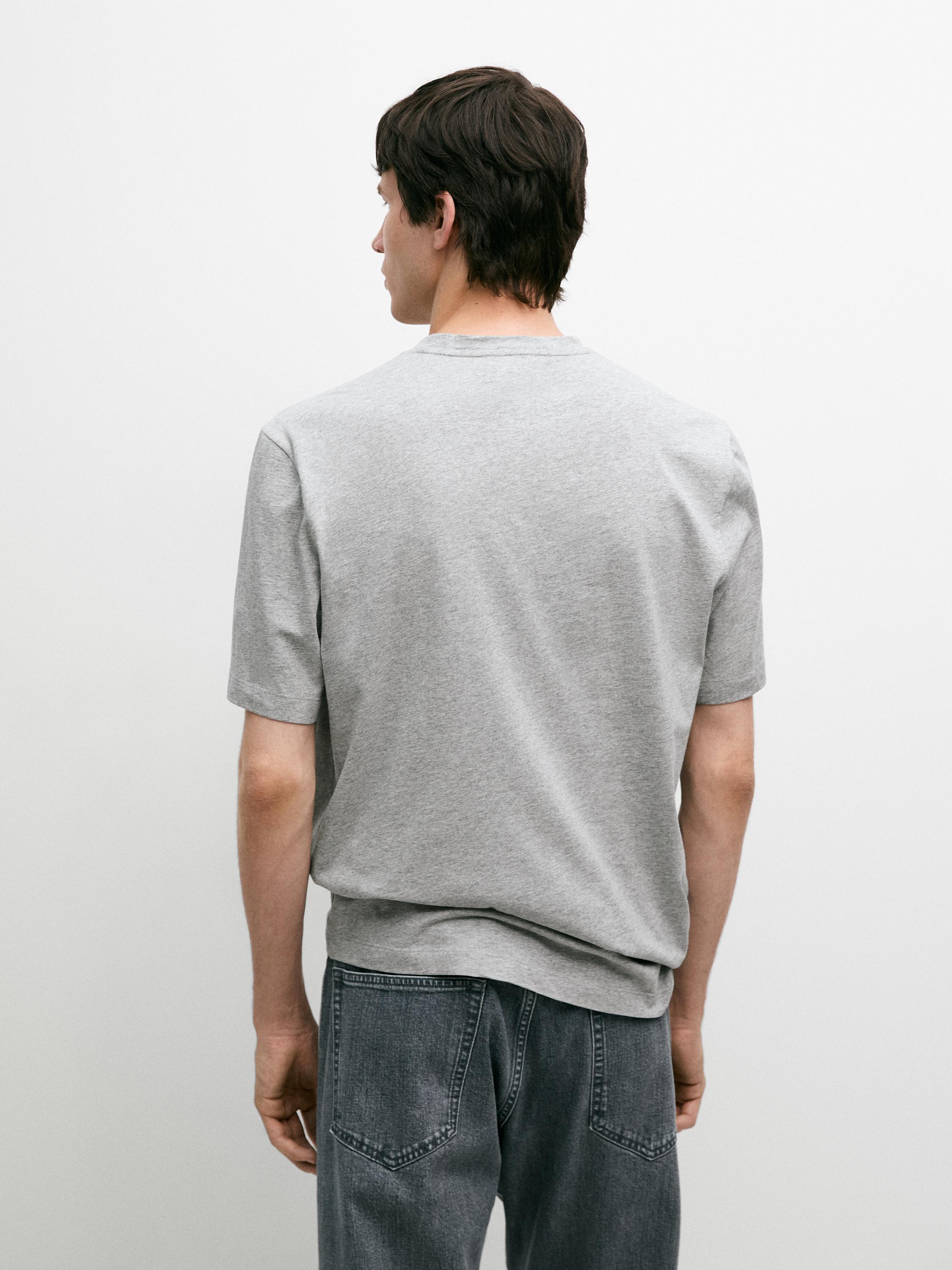 100% cotton V-neck T-shirt — GREY MARL