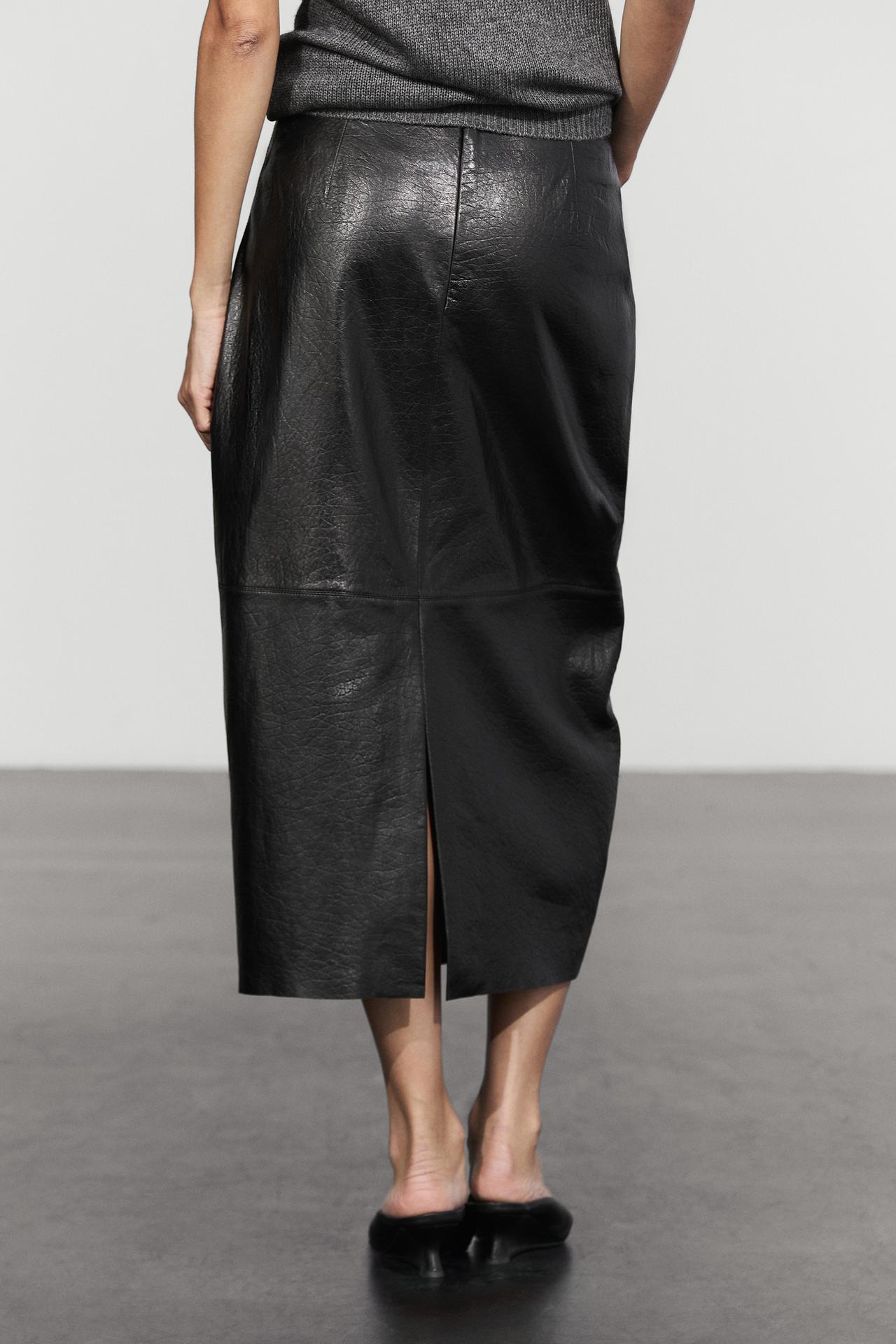 Midi balloon  skirt with Nappa leather seams — BLACK