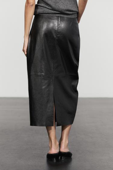 Midi balloon  skirt with Nappa leather seams — BLACK 5