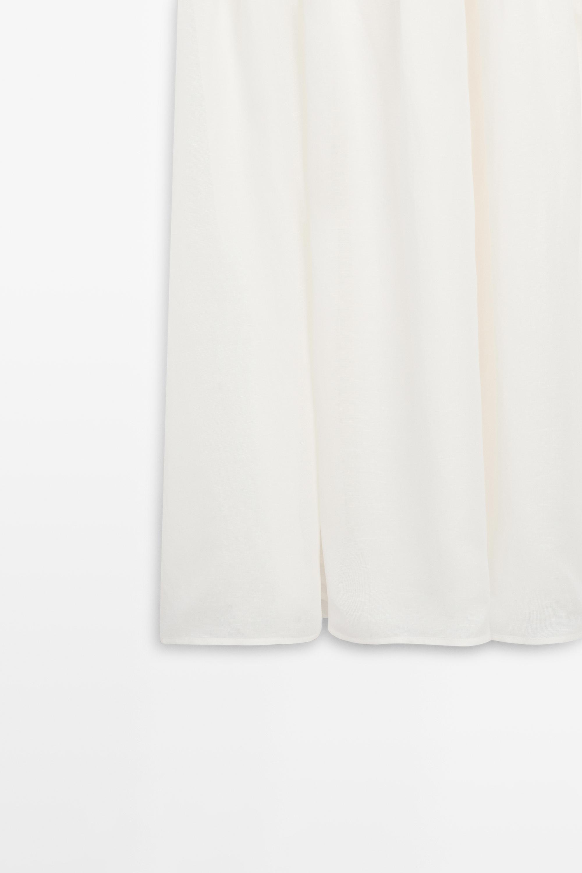 Long matching linen blend dress — PURE WHITE