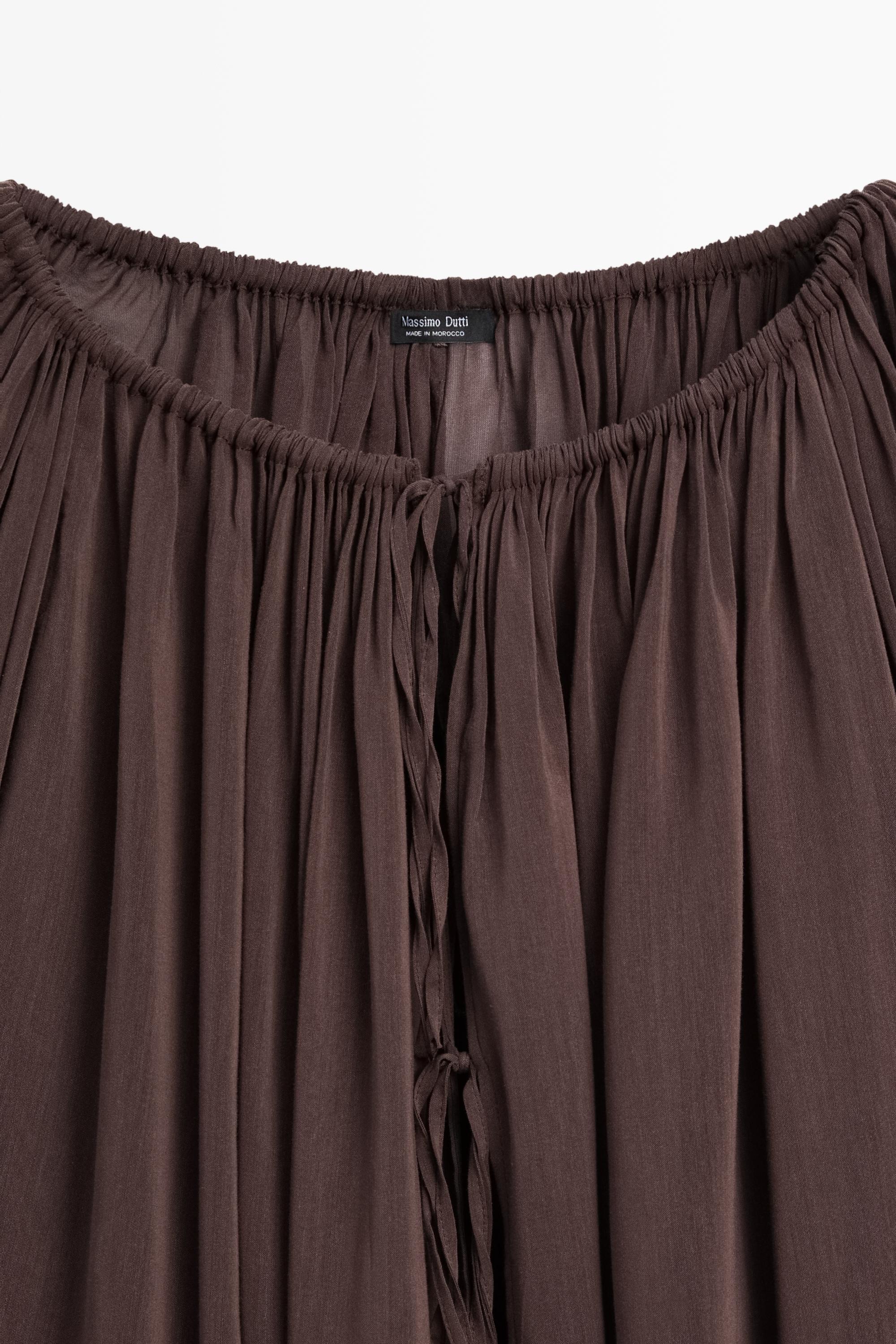 Flowing shirt with gathered details — BROWN