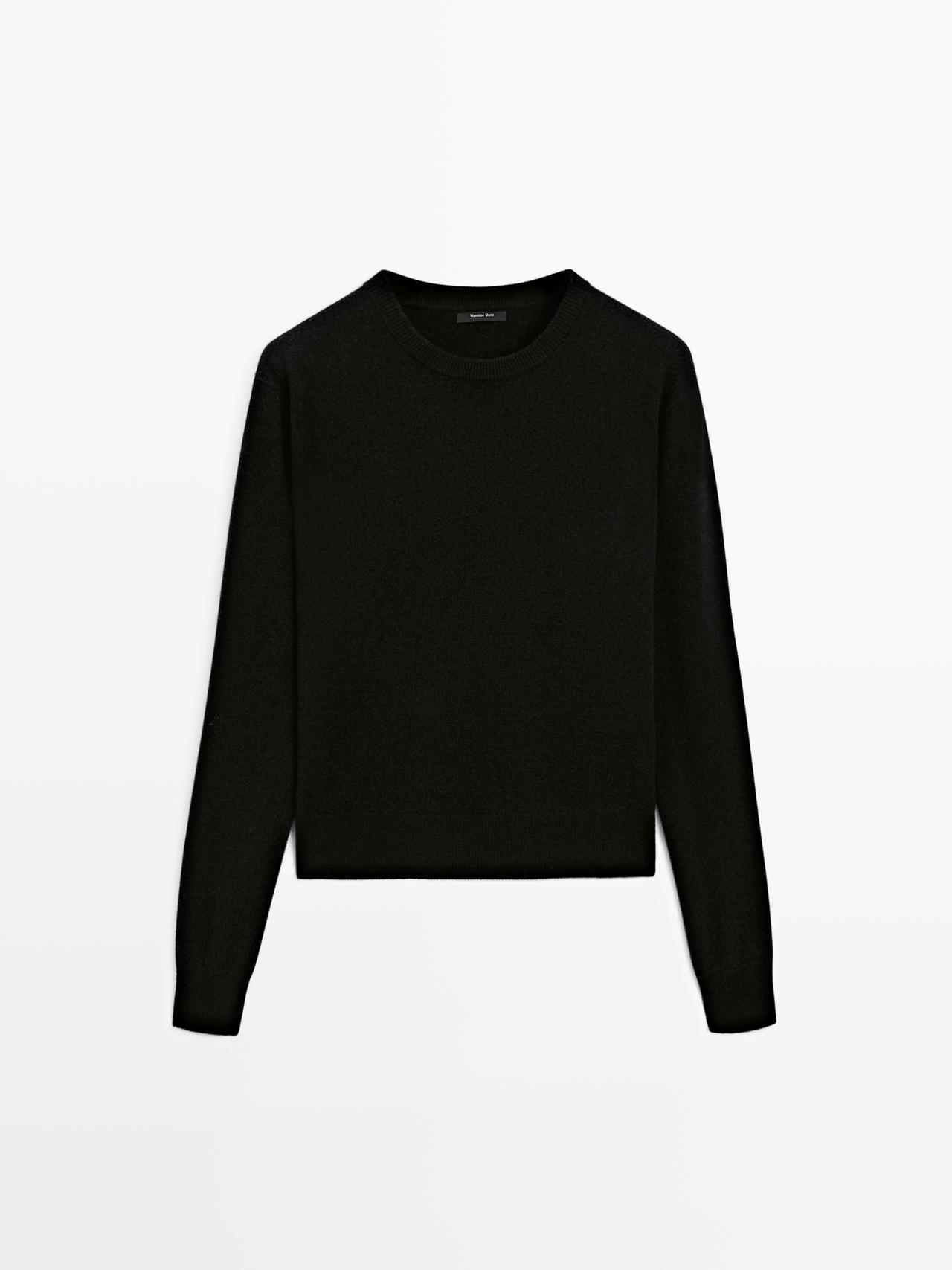 Massimo Dutti - Dame - Striktrøje I Uldblanding Med Rund Hals - Sort - L