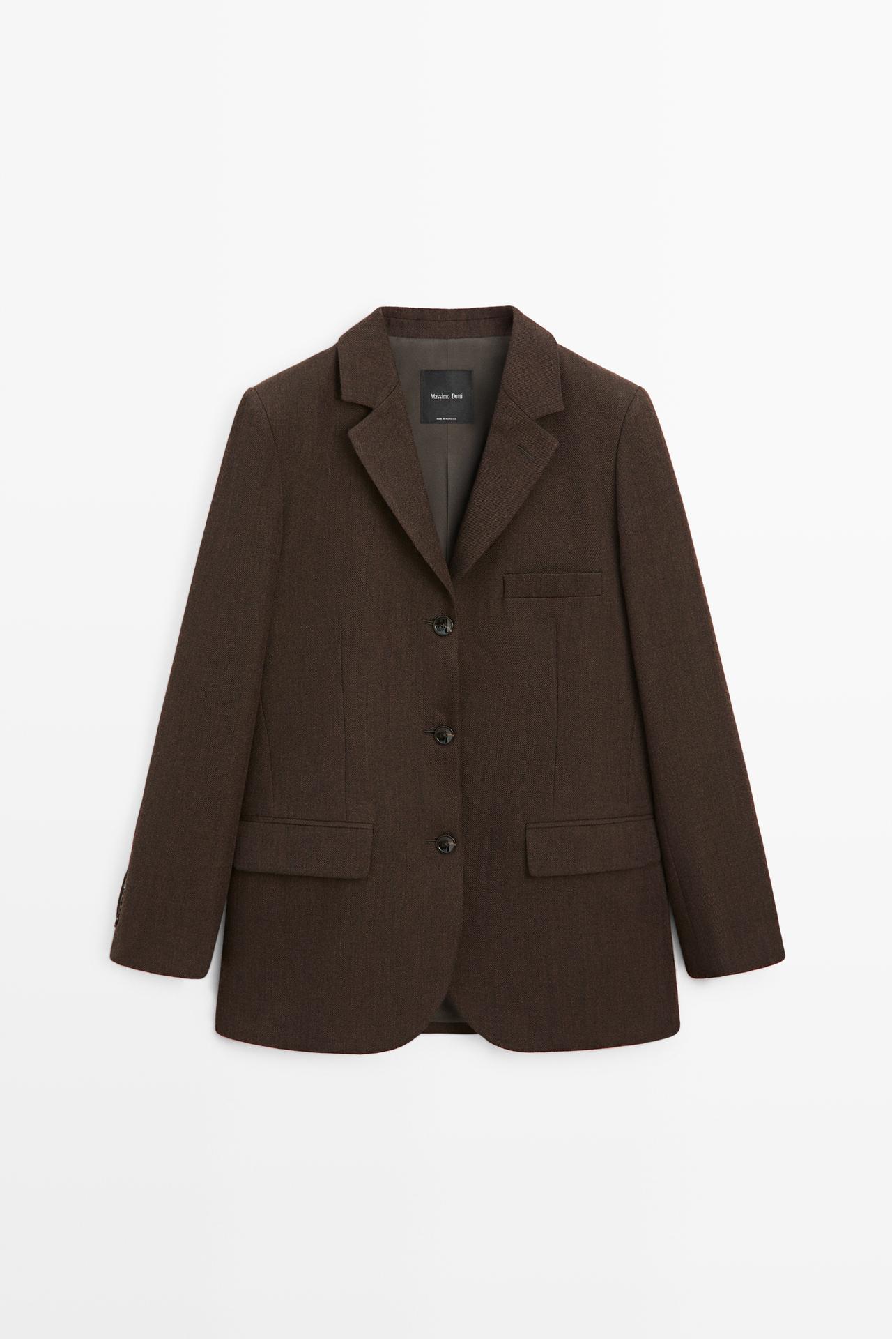 100% wool button detail blazer — BROWN