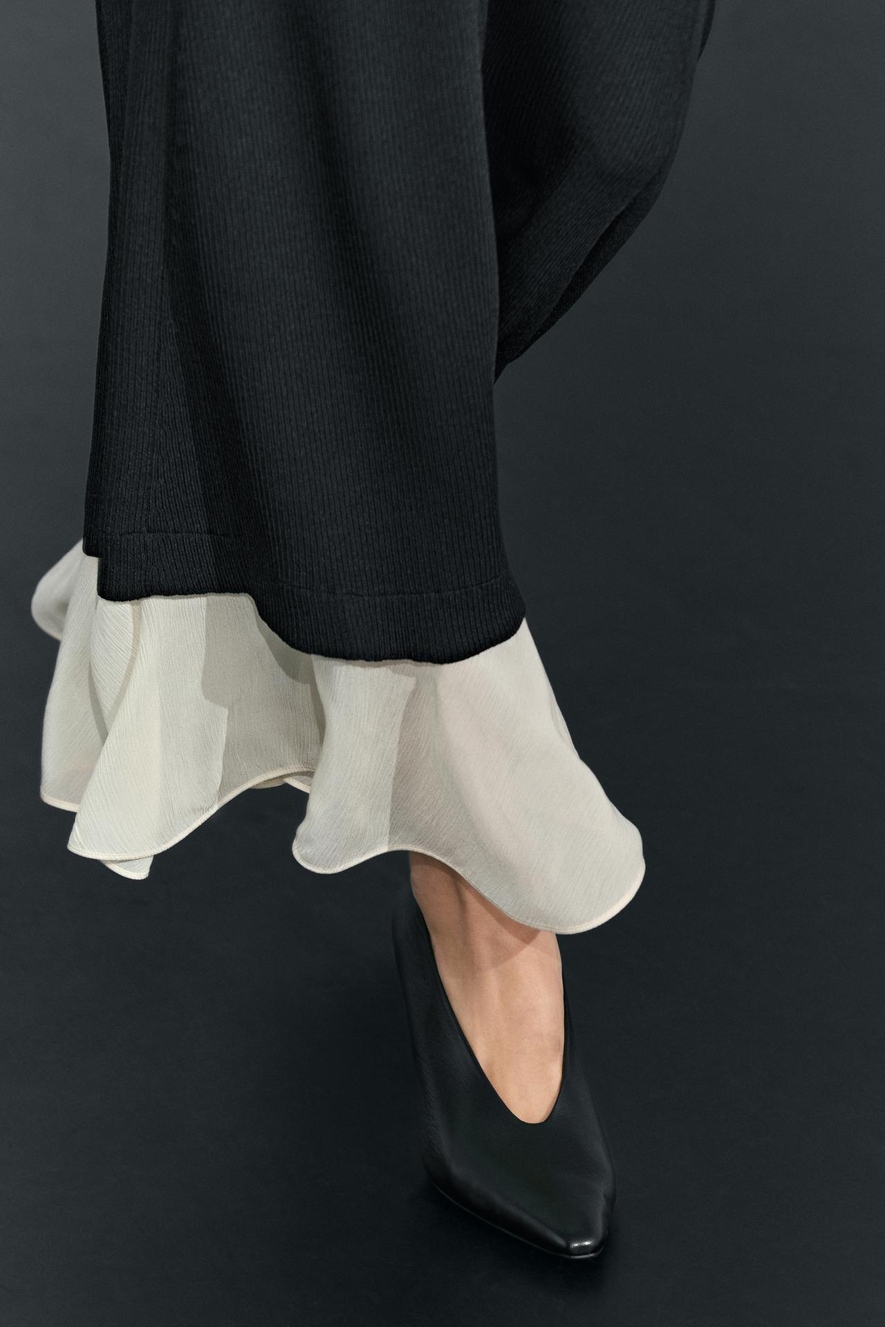 Midi dress with long sleeve and contrast detail — BLACK