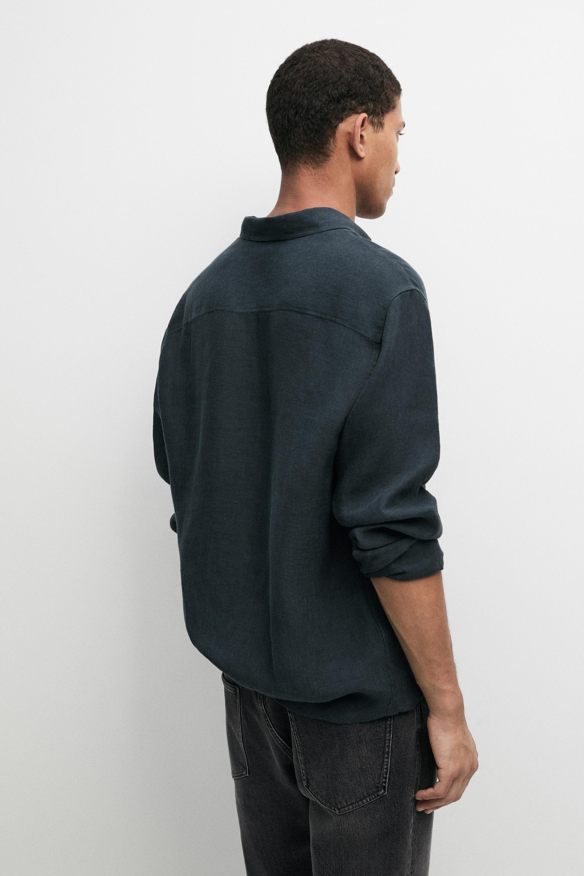 Regular fit 100% linen faded shirt — NAVY BLUE