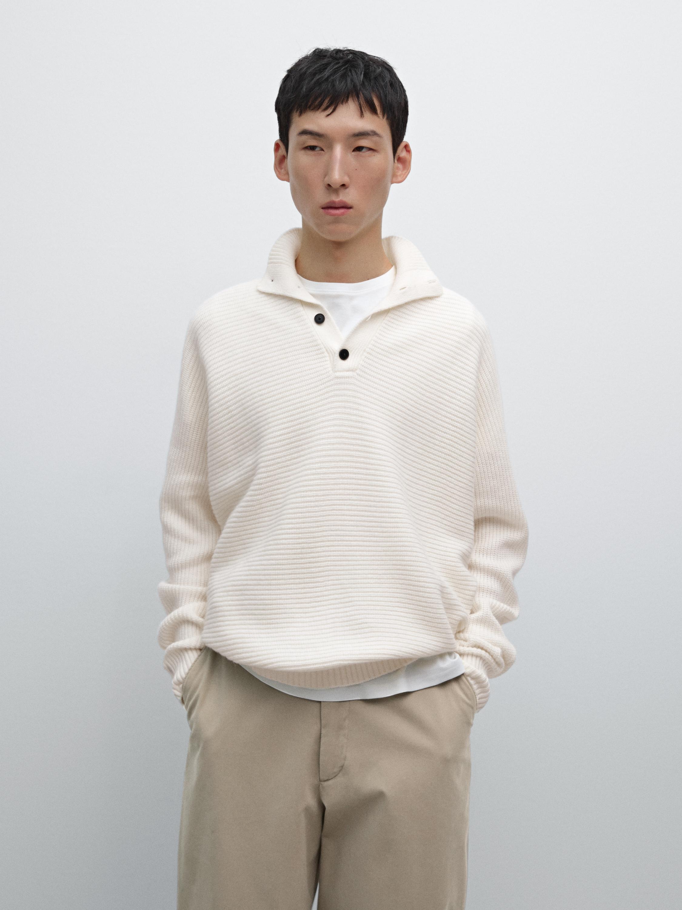 Pull polo en maille de laine mélangée