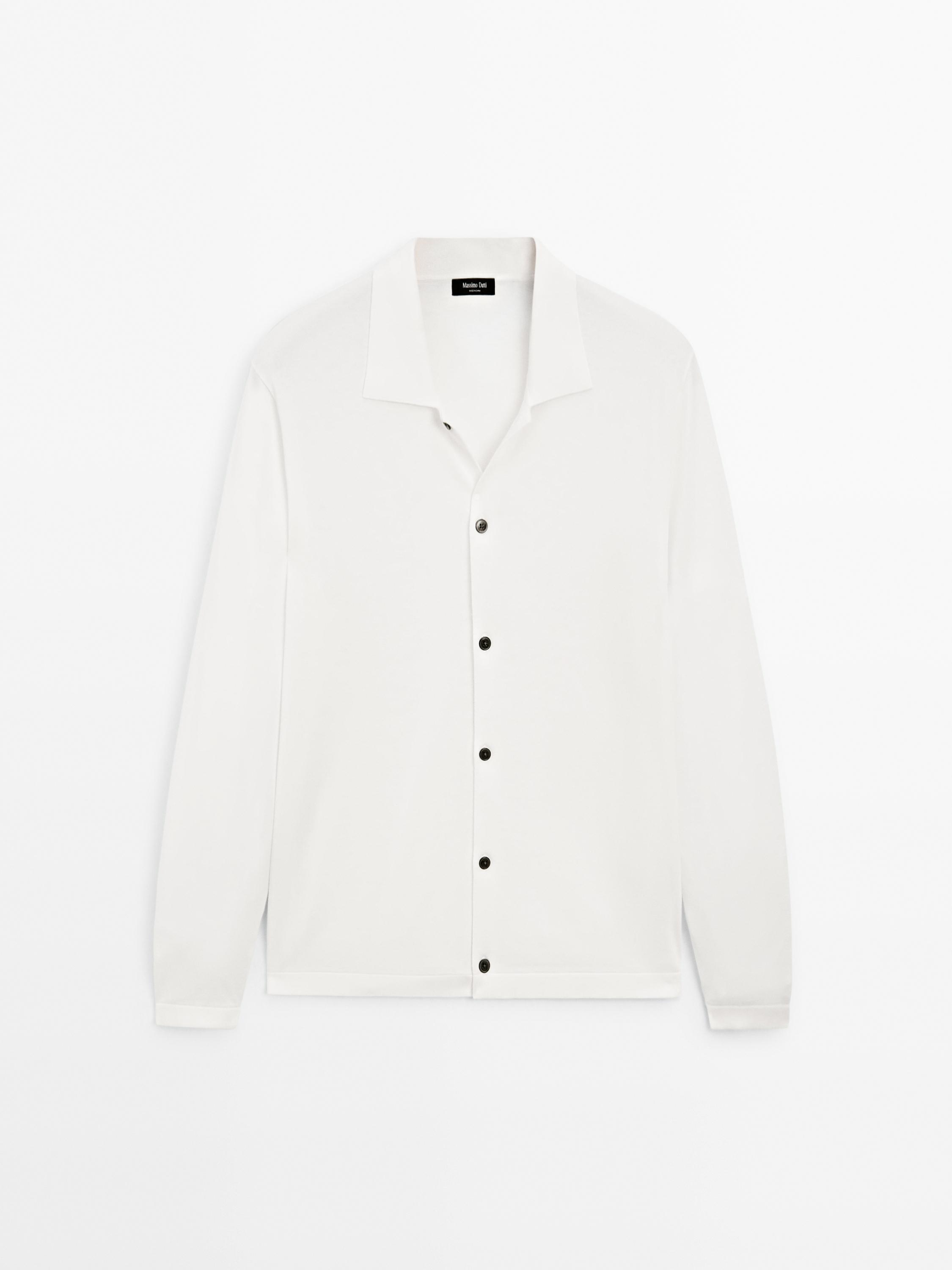 Cotton blend polo collar cardigan