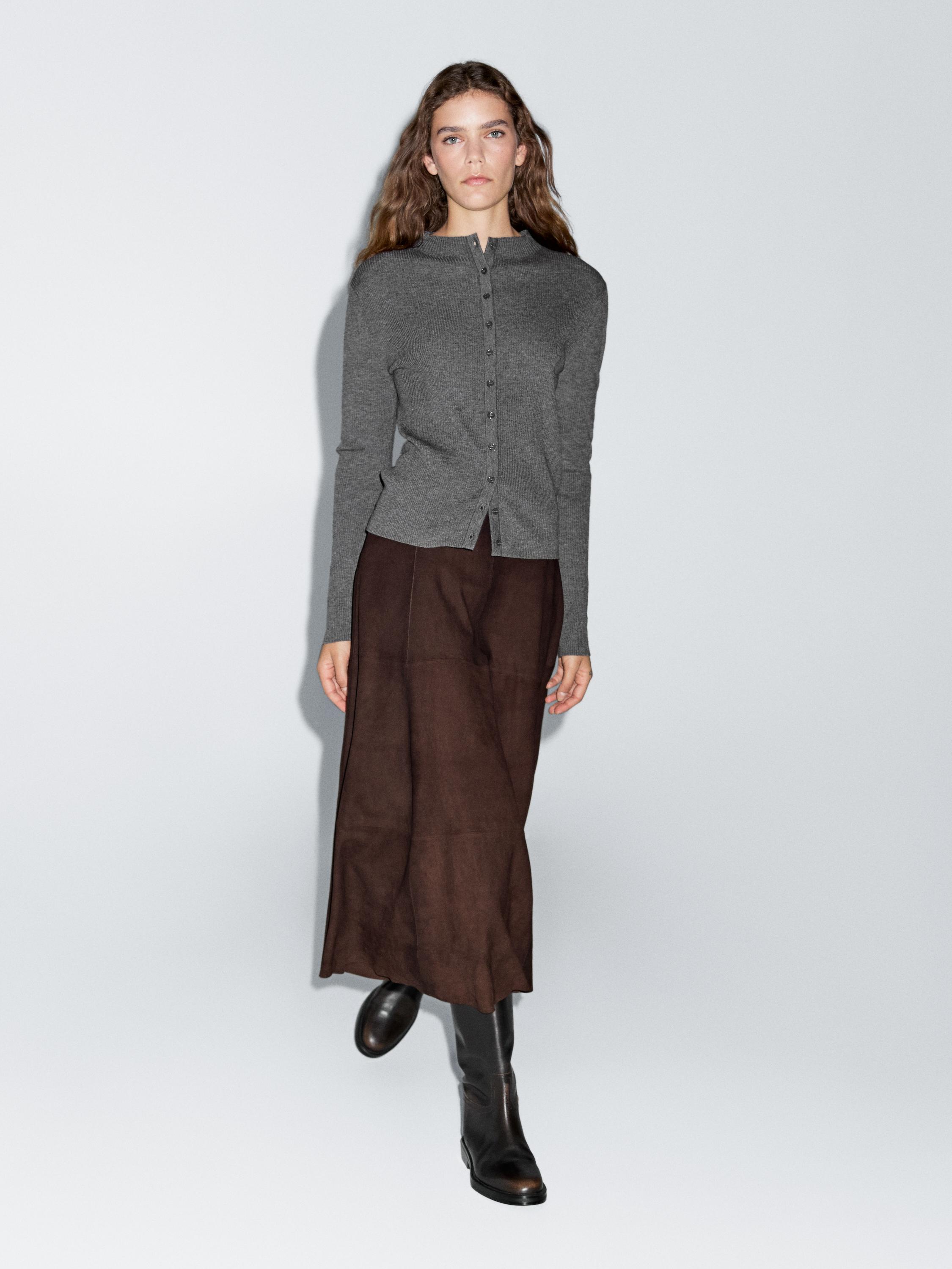 Ribbed wool blend cardigan