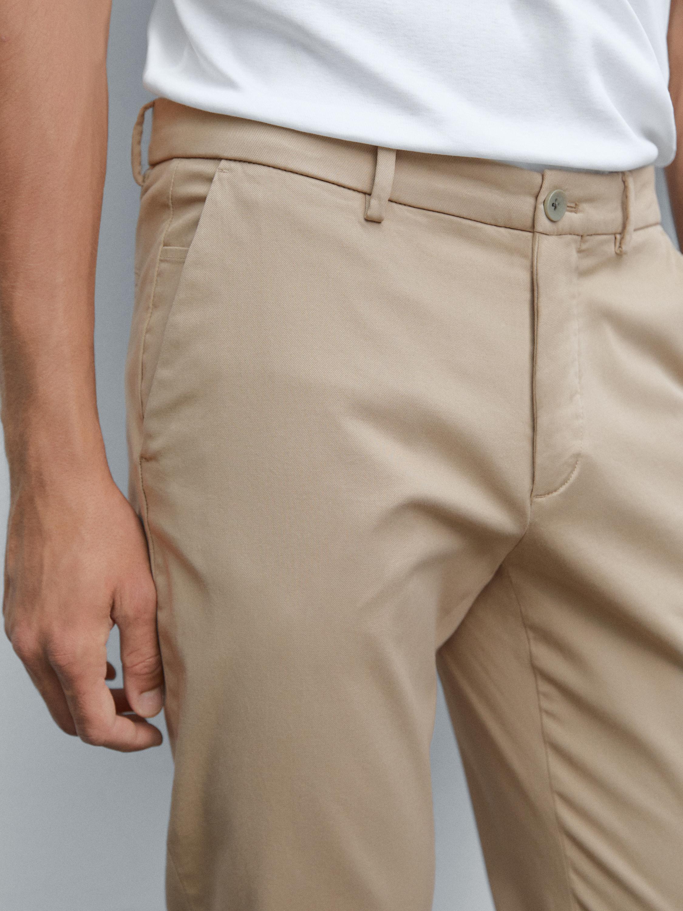 Cotton blend slim fit trousers