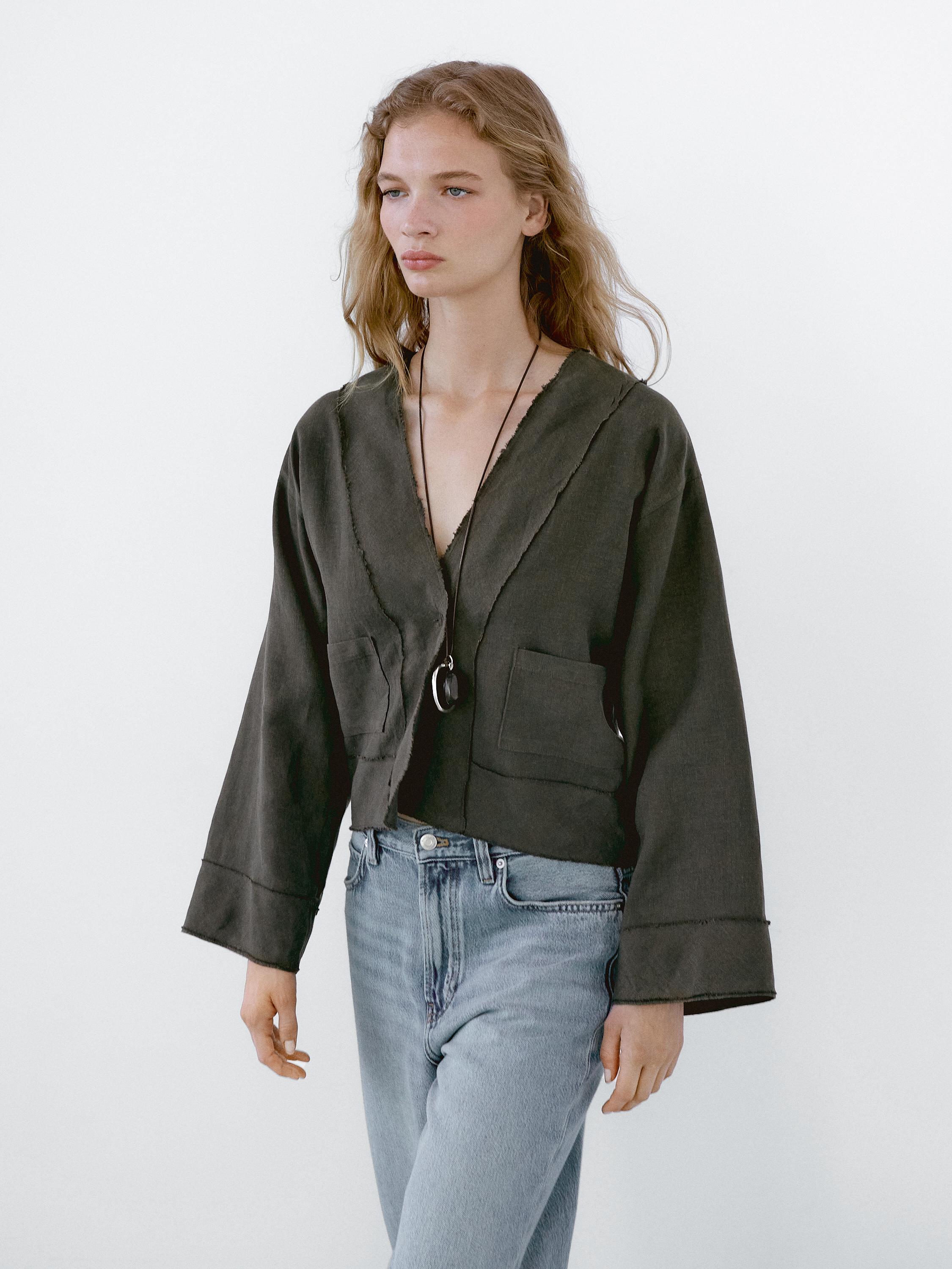 Kimono fluide avec poches en lin