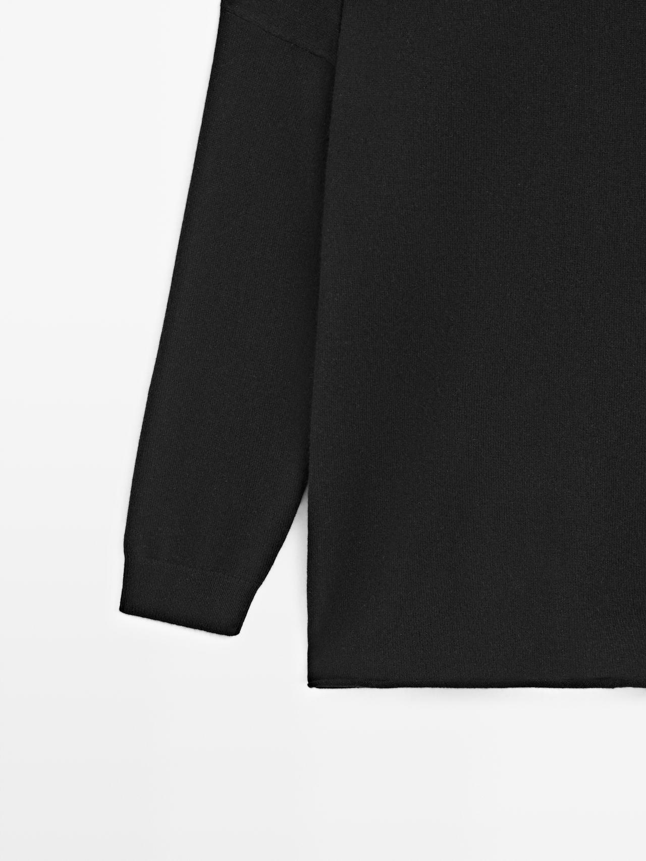 100% cashmere oversize polo collar sweater — BLACK