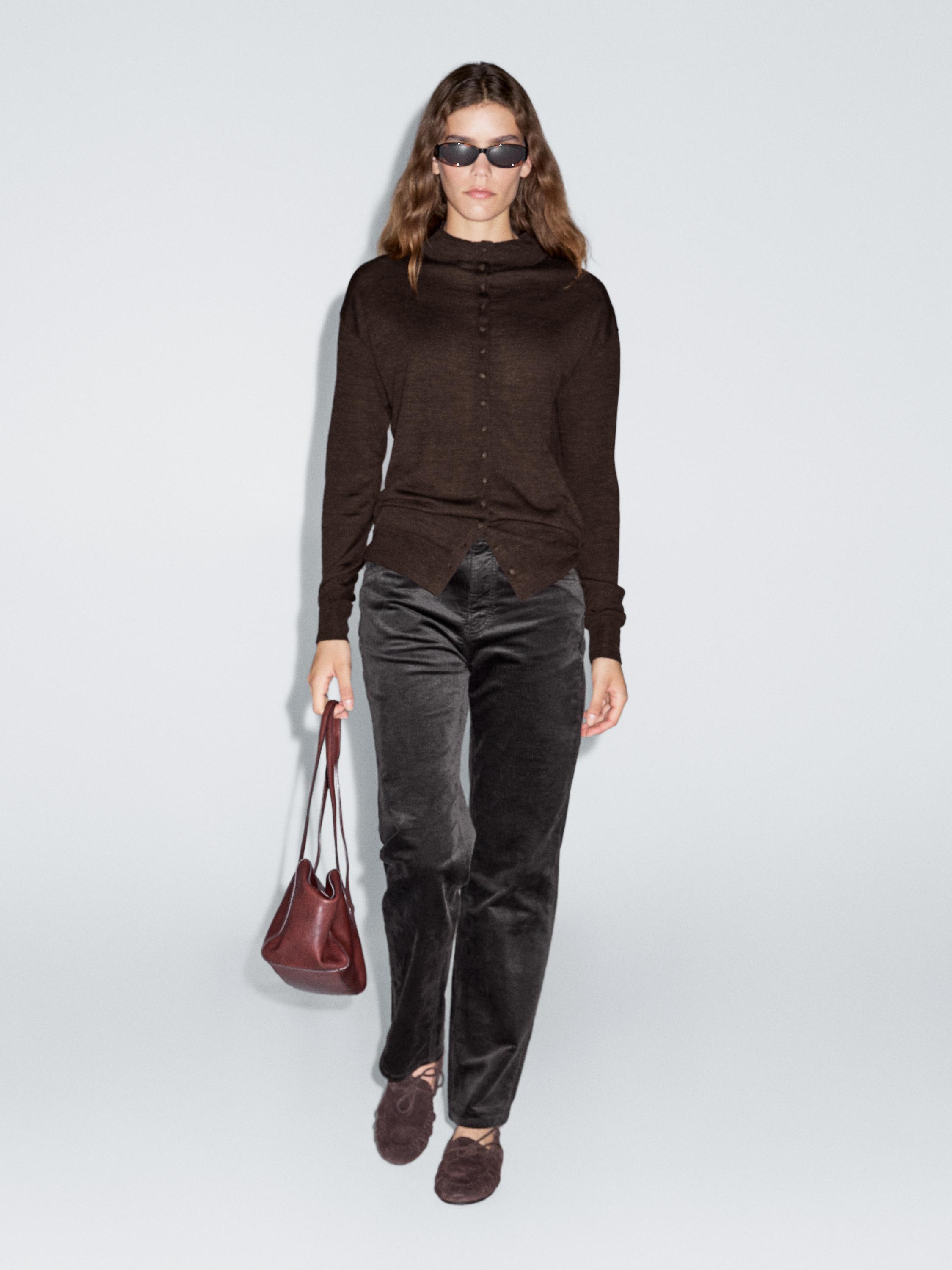 Perkins collar cardigan with covered buttons