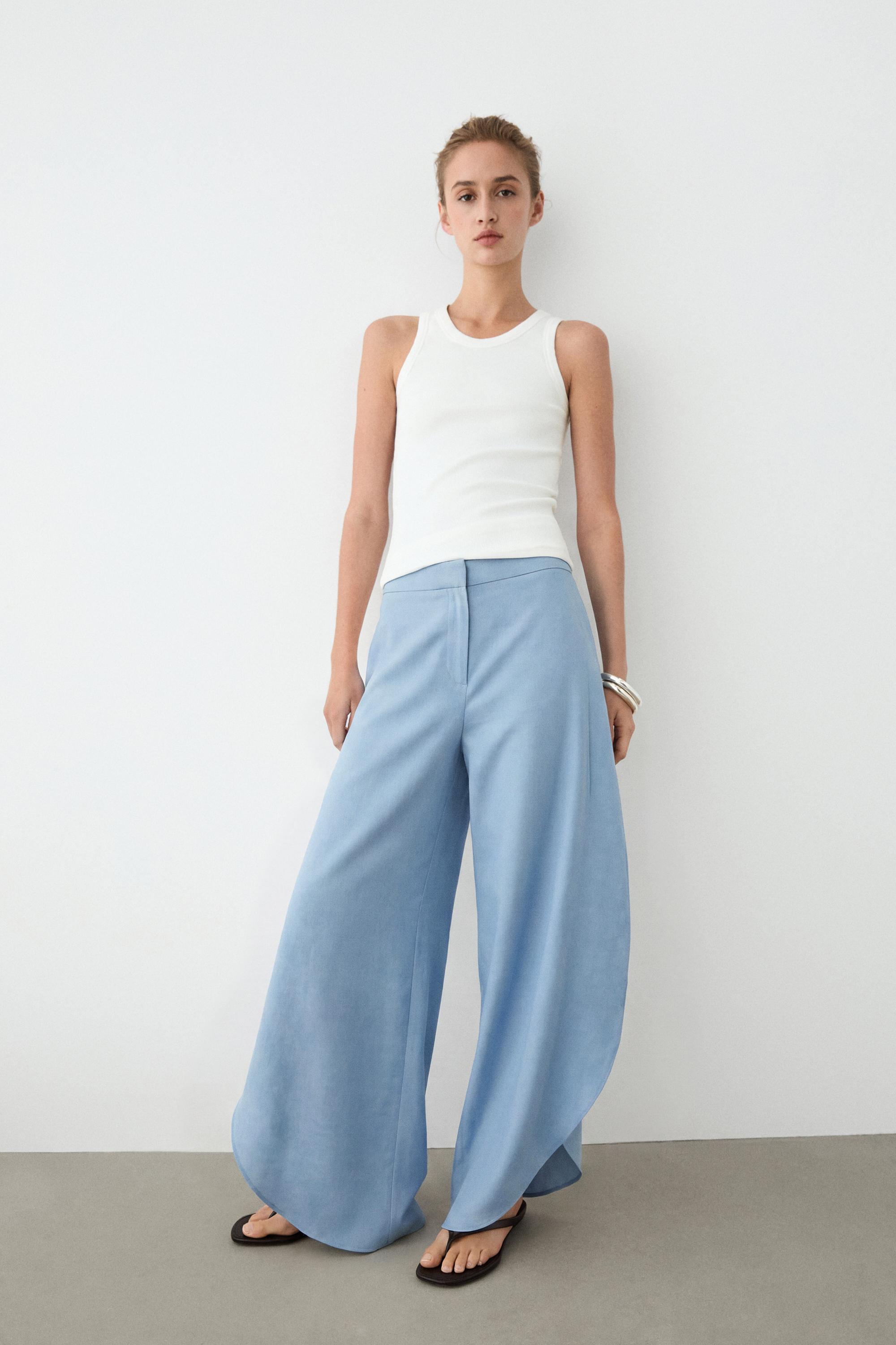 Voluminous flowing linen blend pants — SKY BLUE