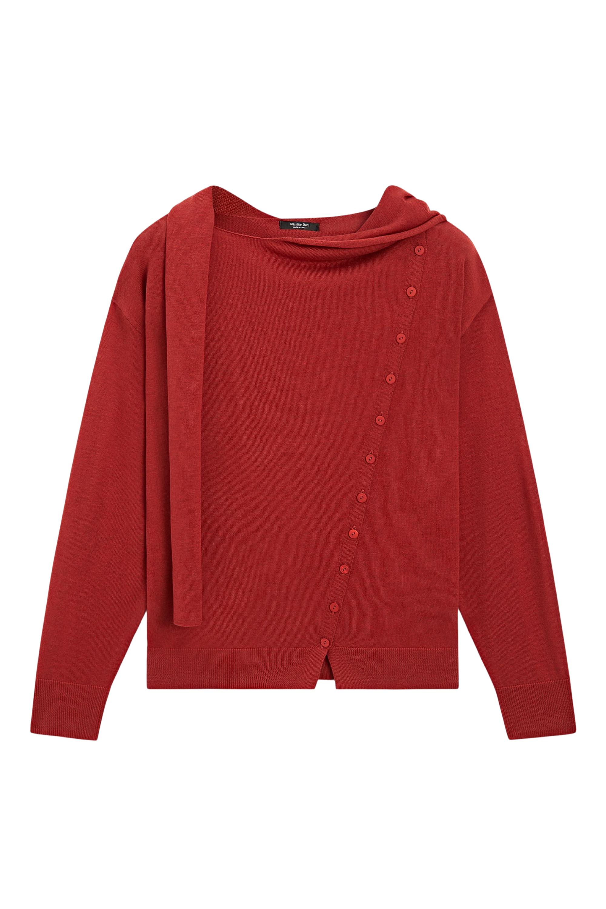 Cardigan with buttoned scarf detail — RED