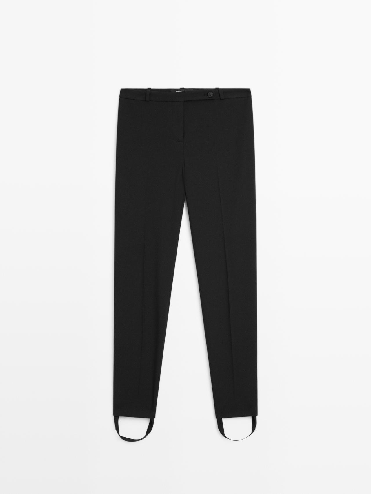 Massimo Dutti - Dame - Bukser Med Læg Og Elastiske Benkanter - Sort - 36