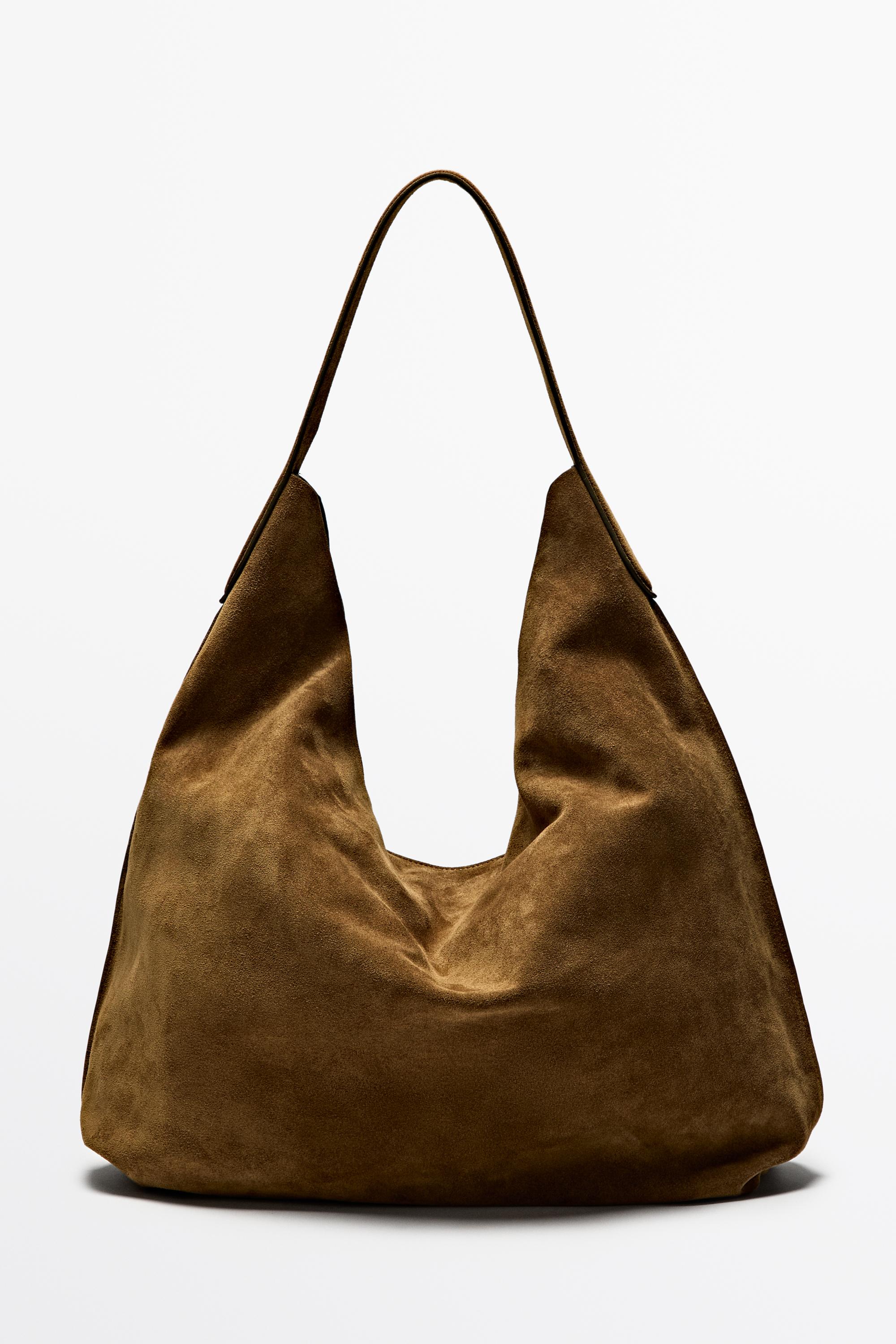 Maxi split suede leather shoulder bag — KHAKI GREEN