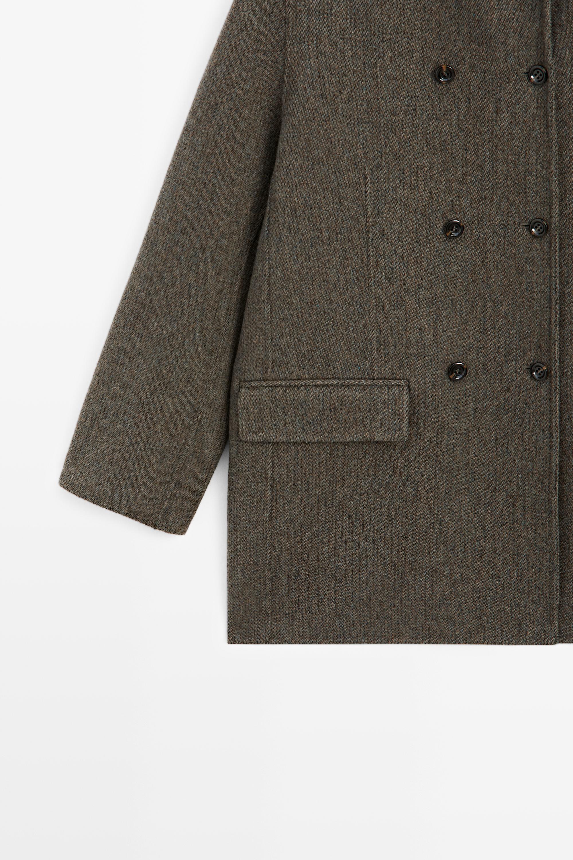 Mid-length double-breasted coat with button detail — BROWN