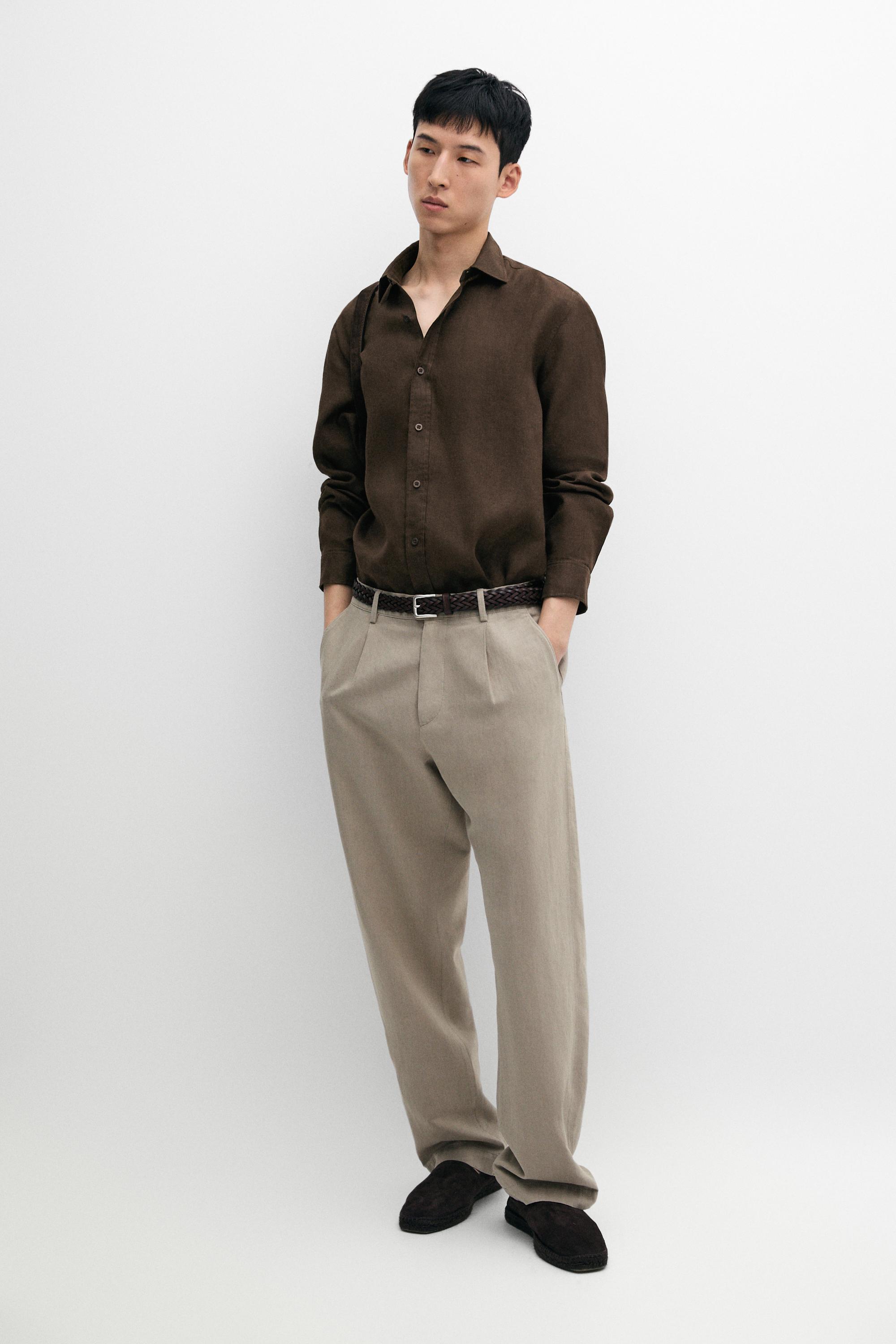 100% linen slim fit shirt — Chocolate