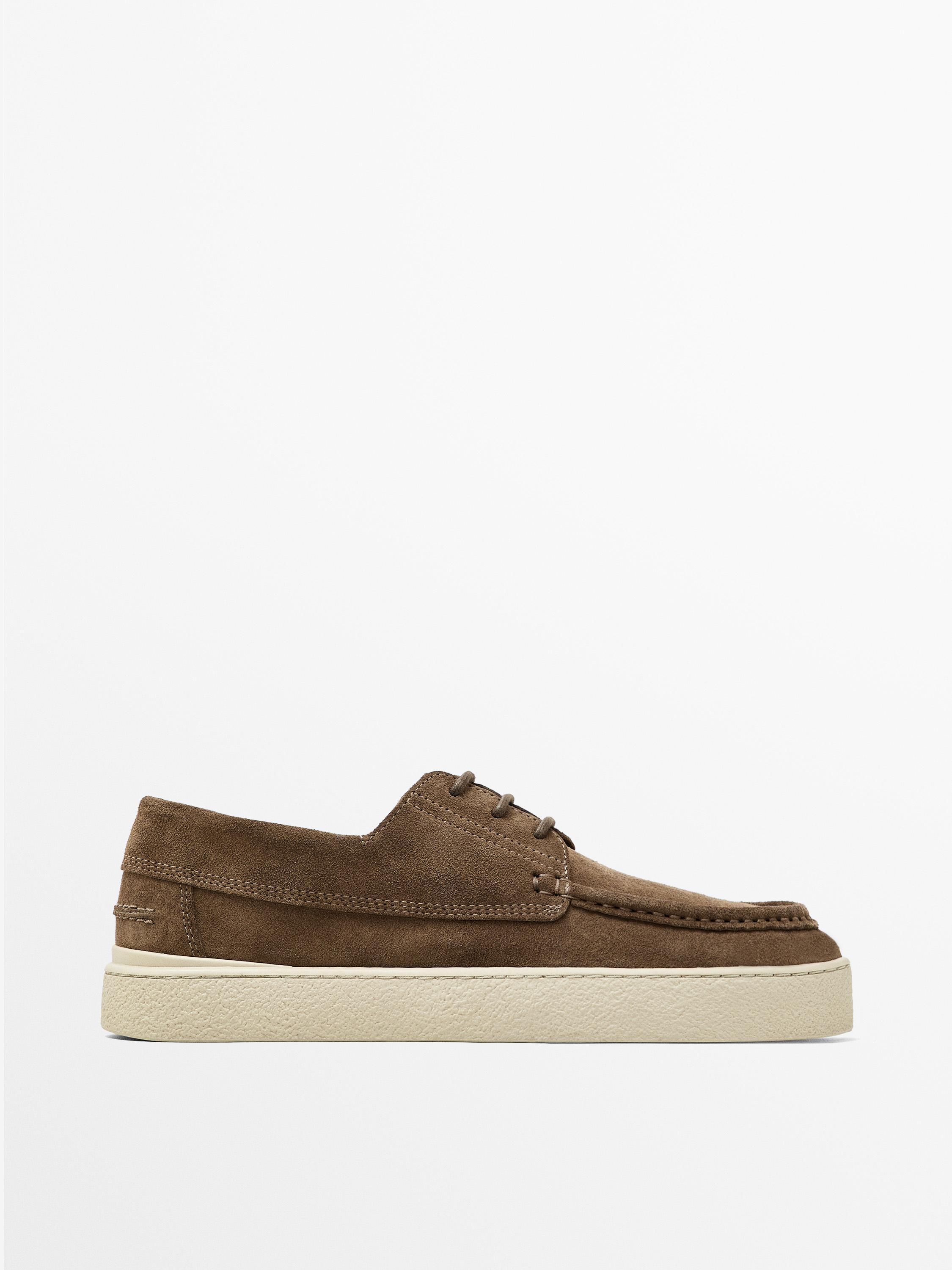 Soft split leather deck shoes