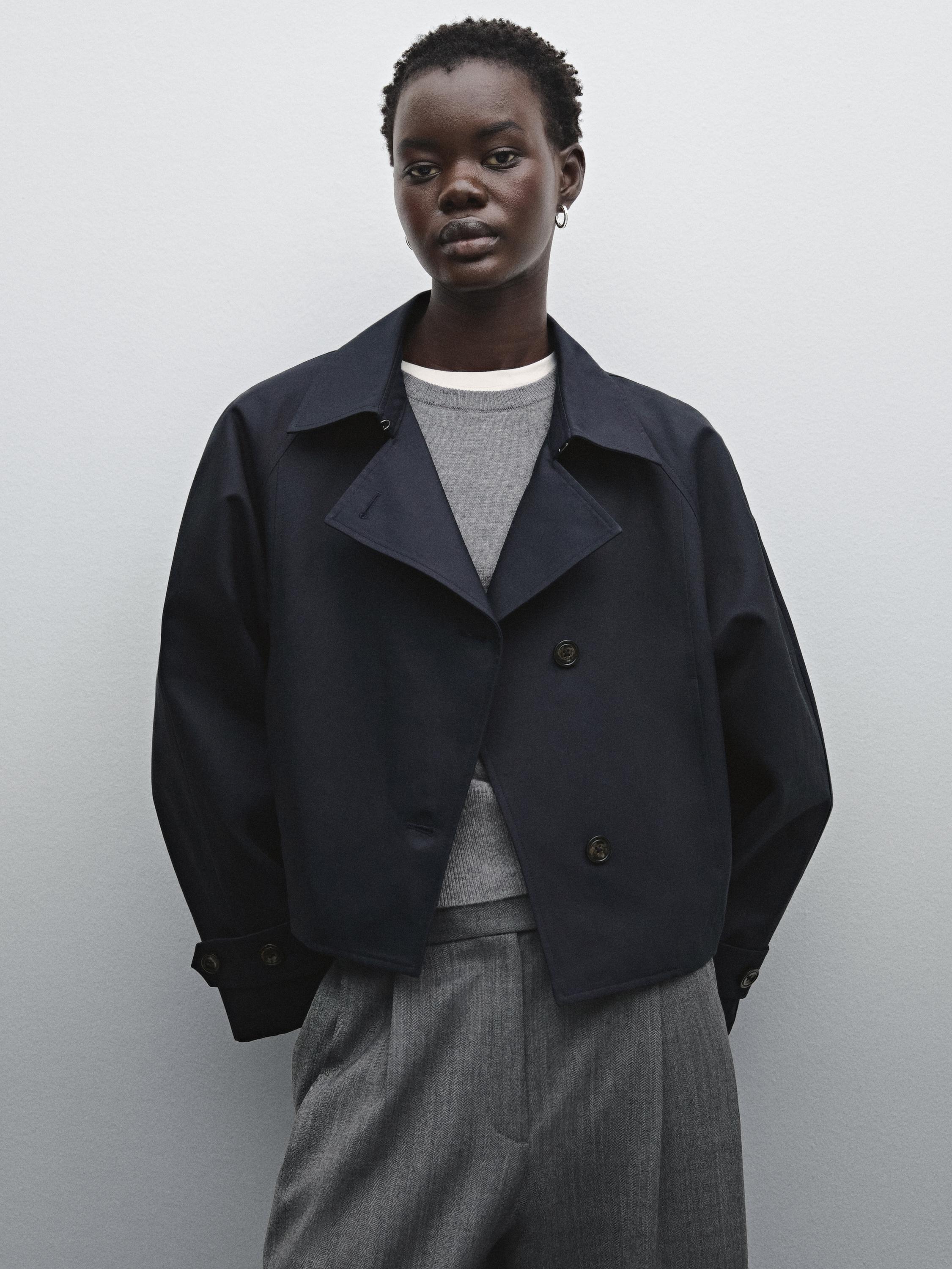 Short cotton blend trench coat