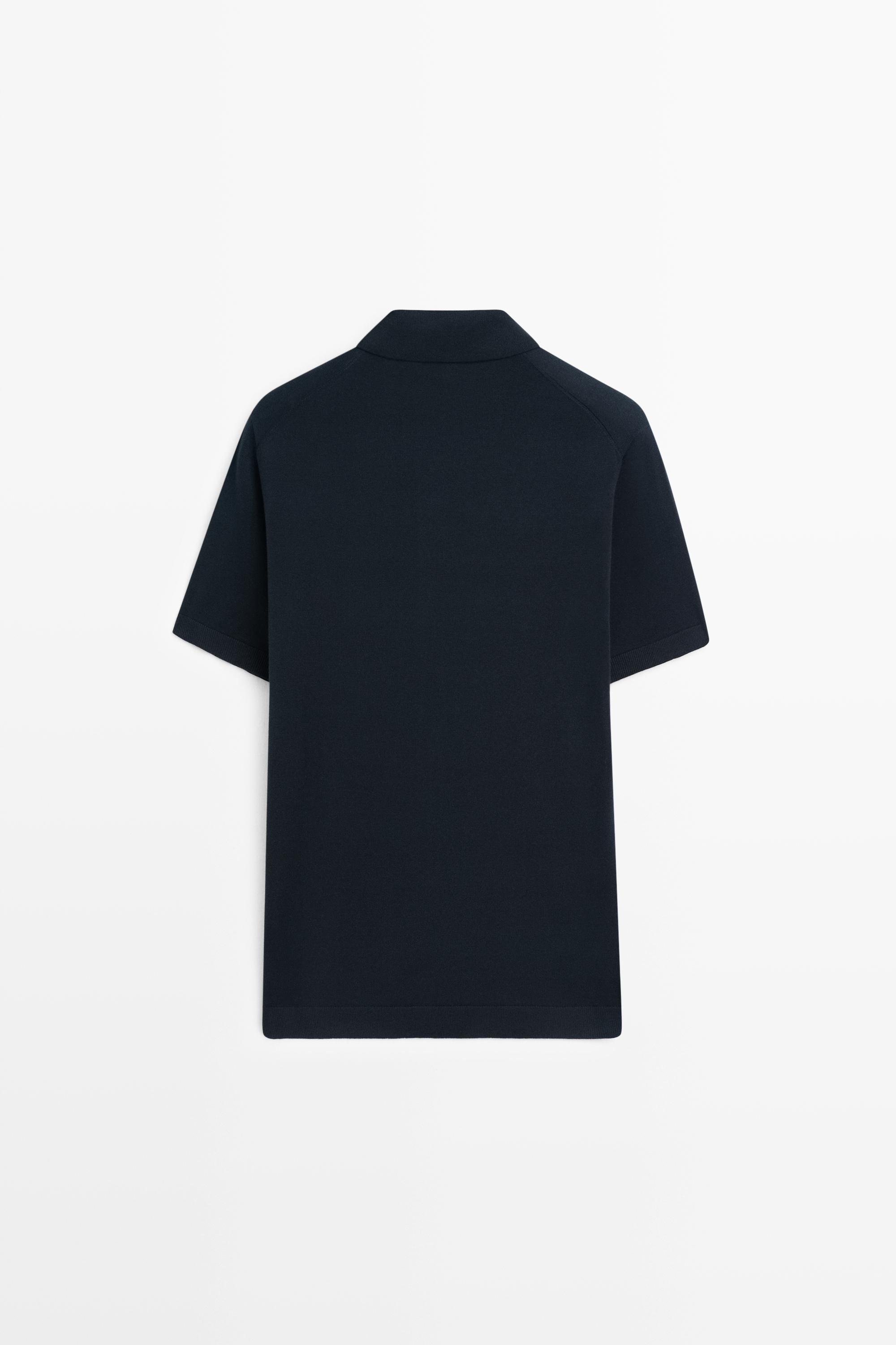 Short sleeve button-up knit cardigan — NAVY BLUE