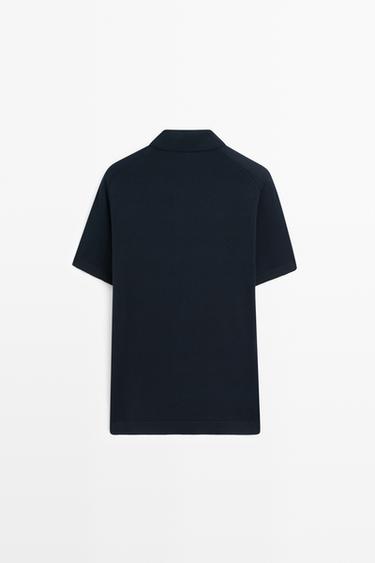 Knit cardigan with polo collar and button detail — NAVY BLUE 6