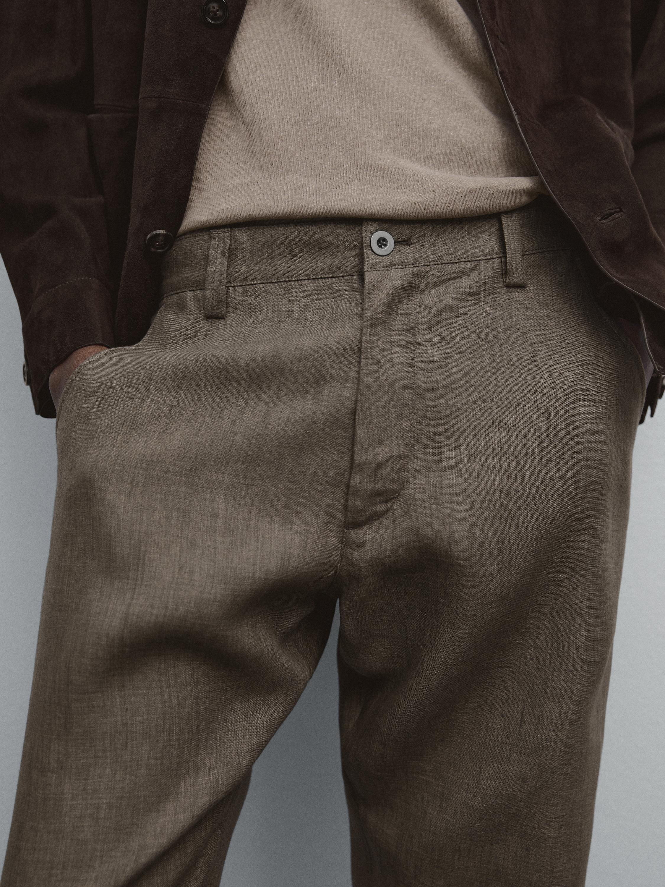 Relaxed fit linen denim trousers