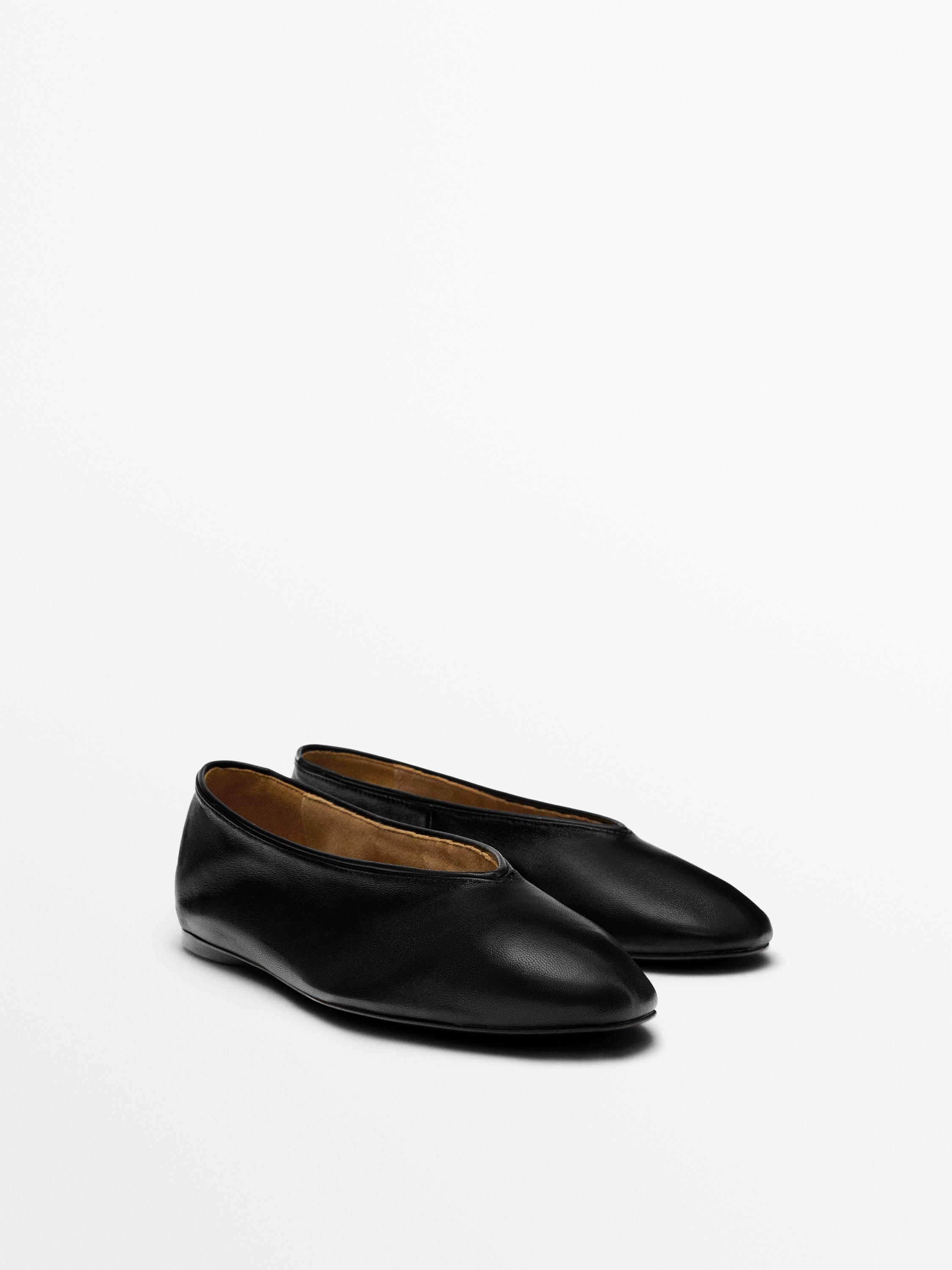 Soft leather ballerinas — BLACK