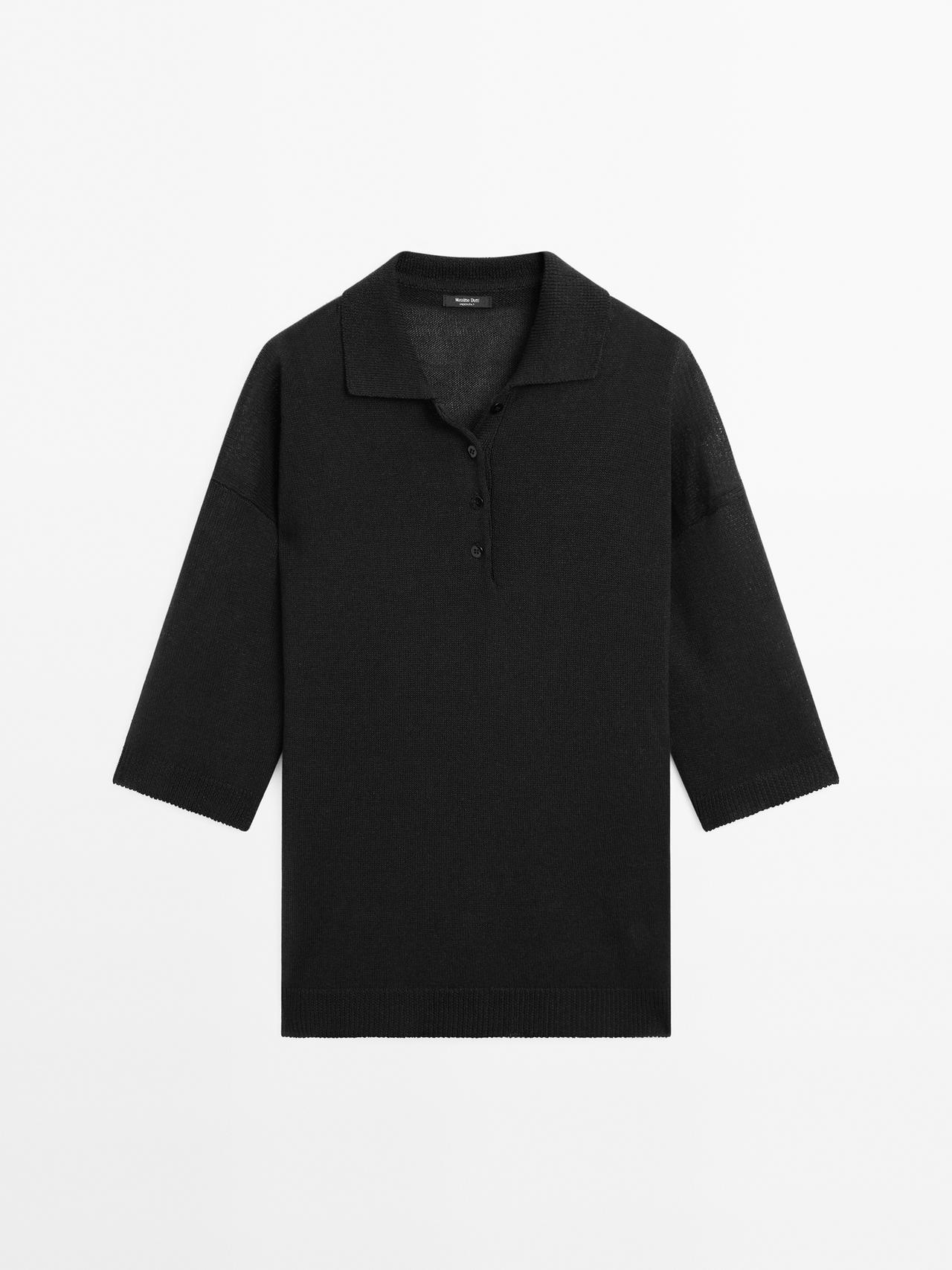 Massimo Dutti - Dame - Oversize Trøje I Strik Med Polokrave - Sort - L