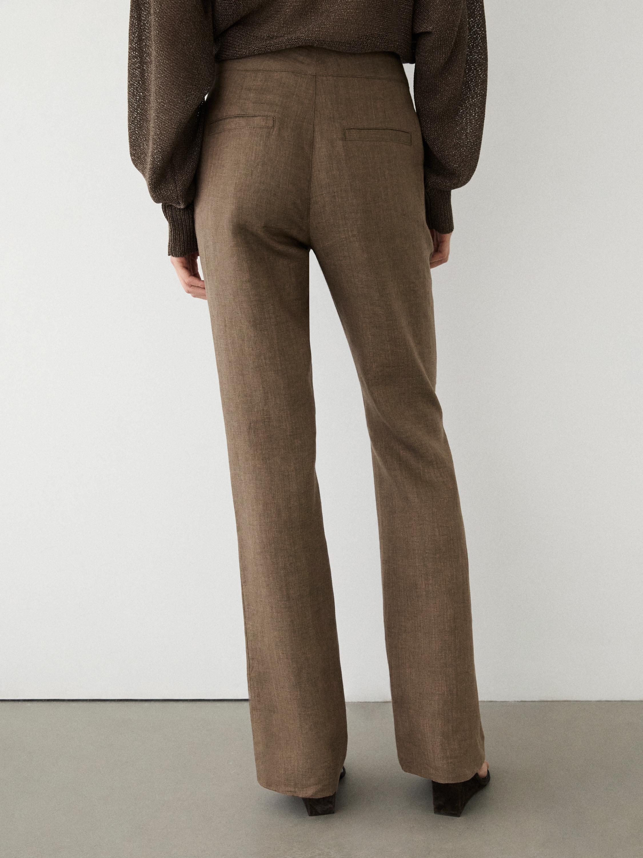 100% linen kick flare trousers — BROWN
