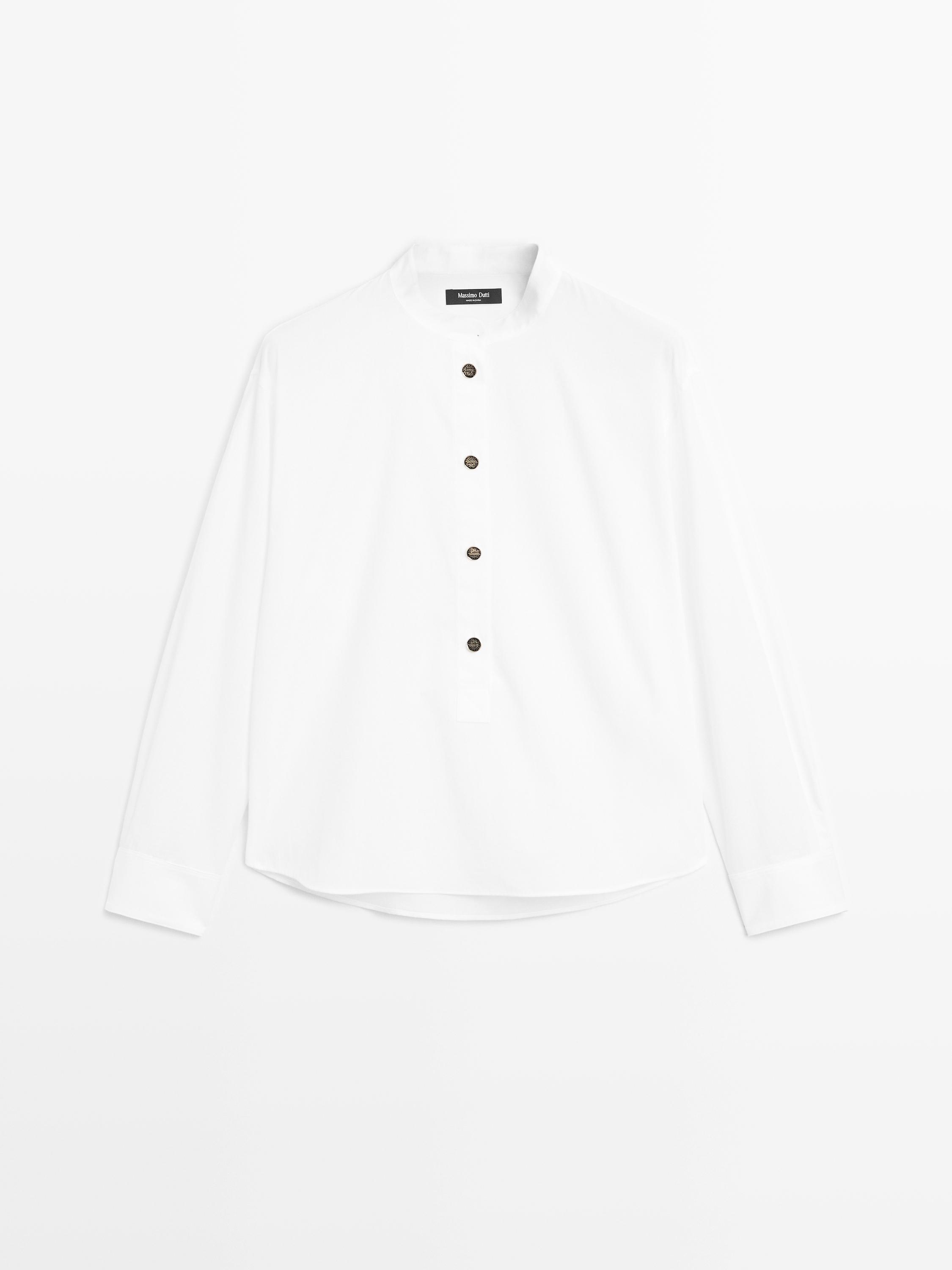 Stand collar shirt with gold buttons