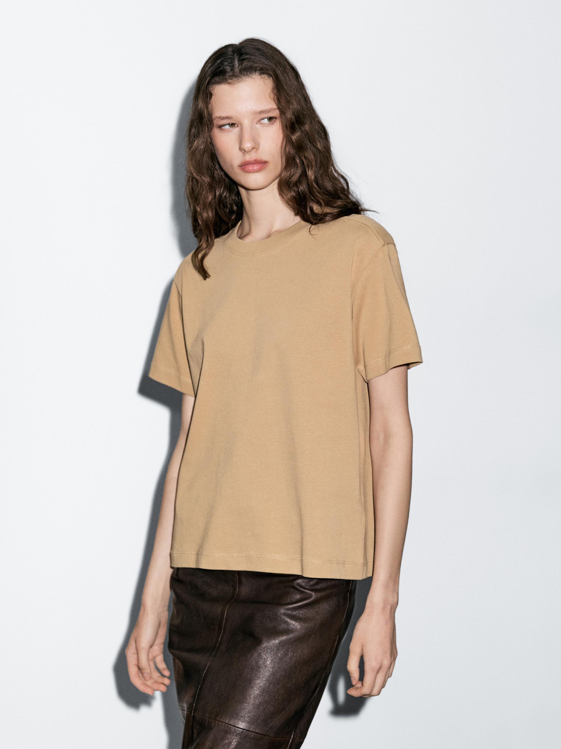 Maglietta A Maniche Corte In 100% Cotone - Cammello - M - Massimo Dutti - Femminile
