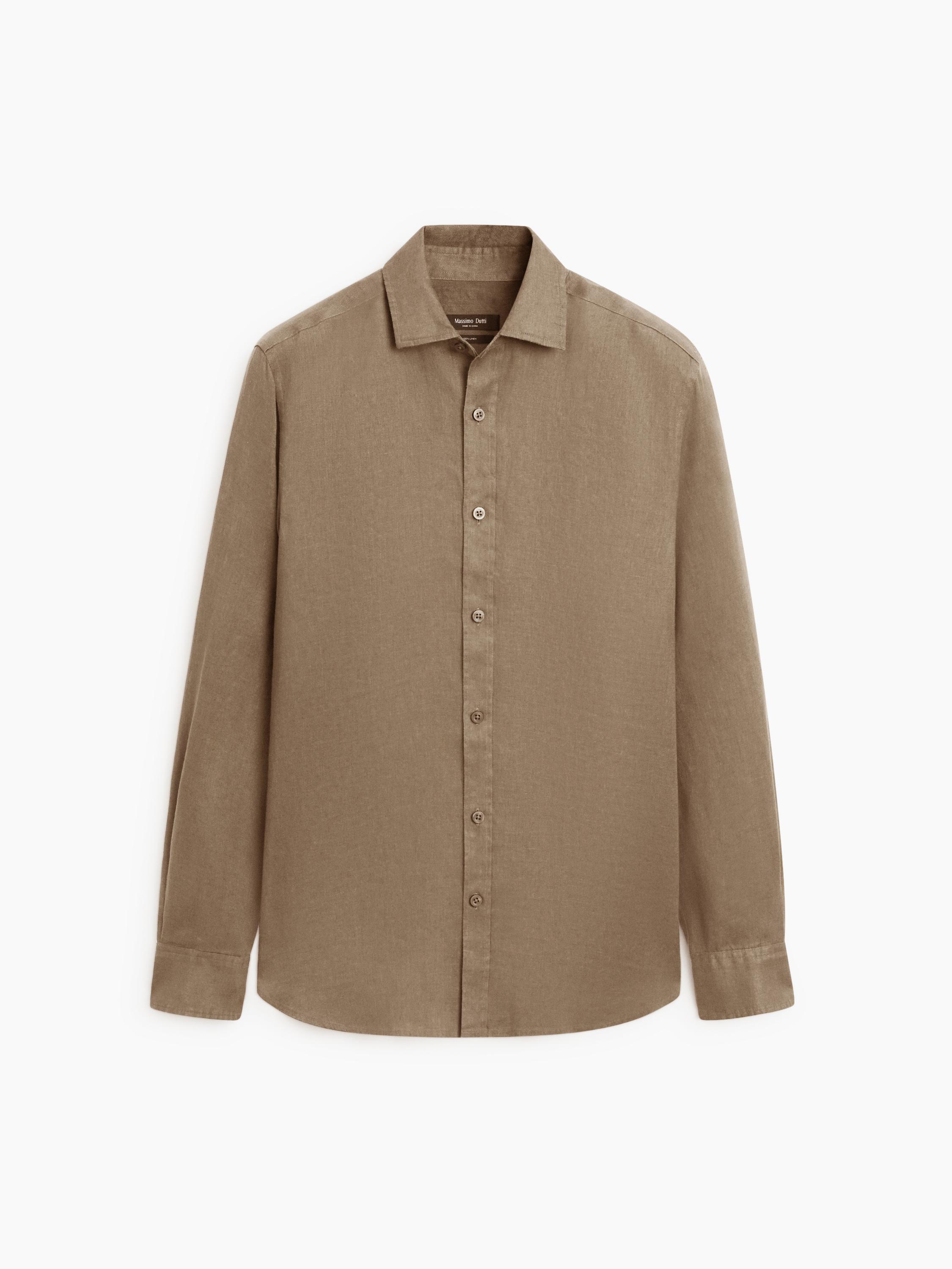 100% linen slim fit shirt — SAND