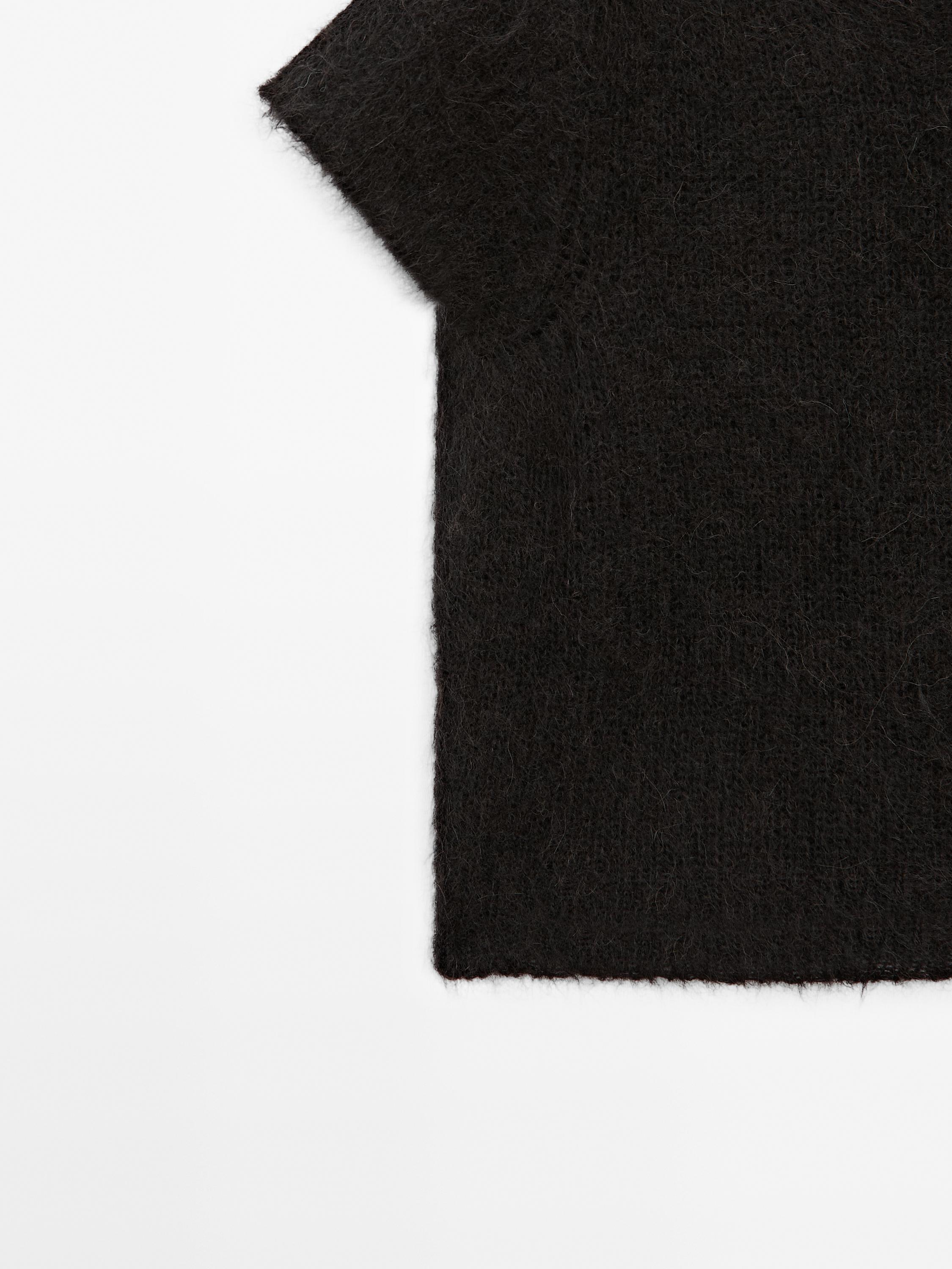 Short sleeve knit alpaca blend sweater