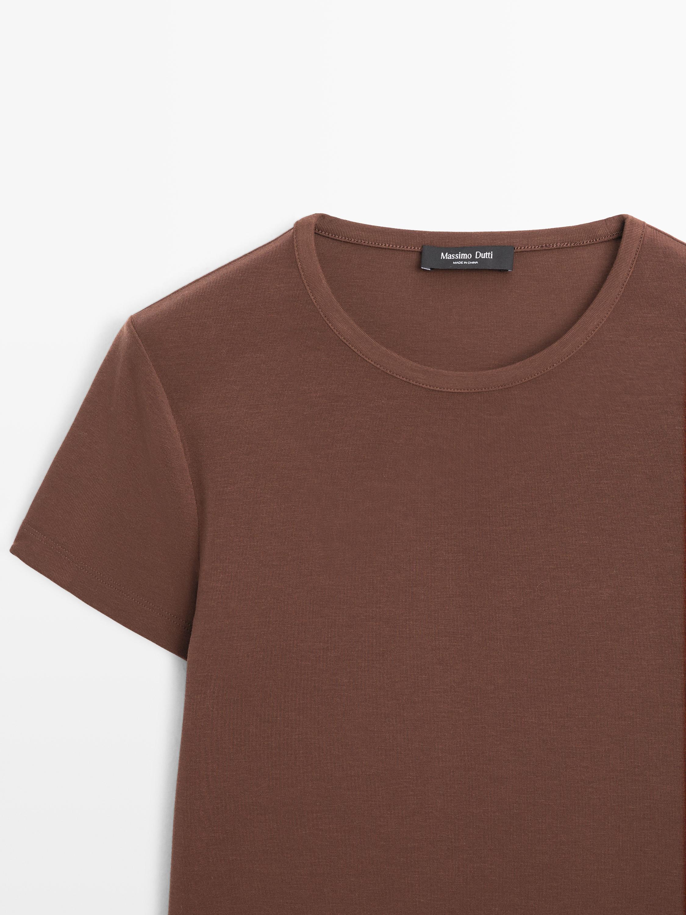 Lyocell blend short sleeve T-shirt — BROWN