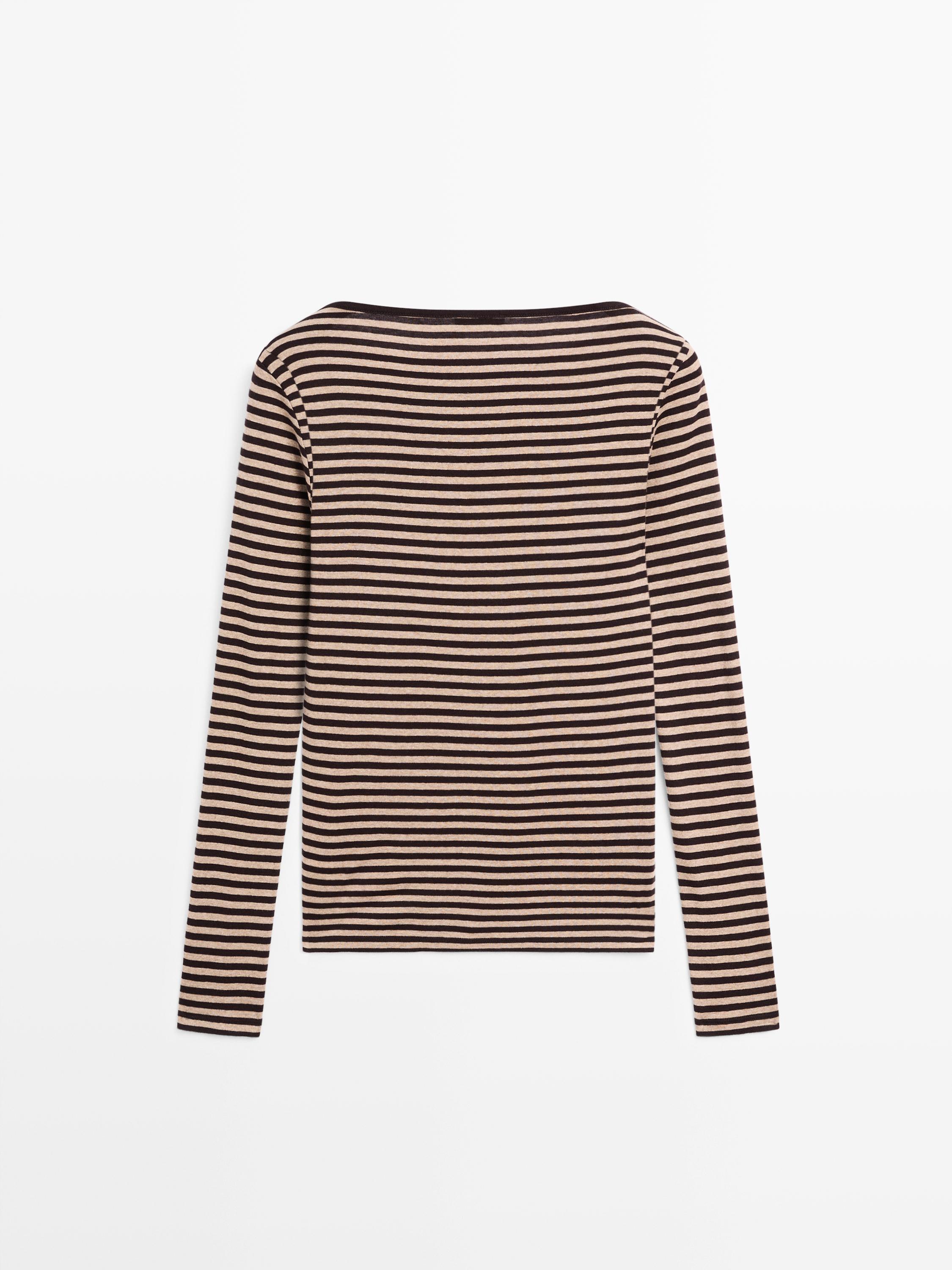Striped long sleeve cotton T-shirt — BROWN