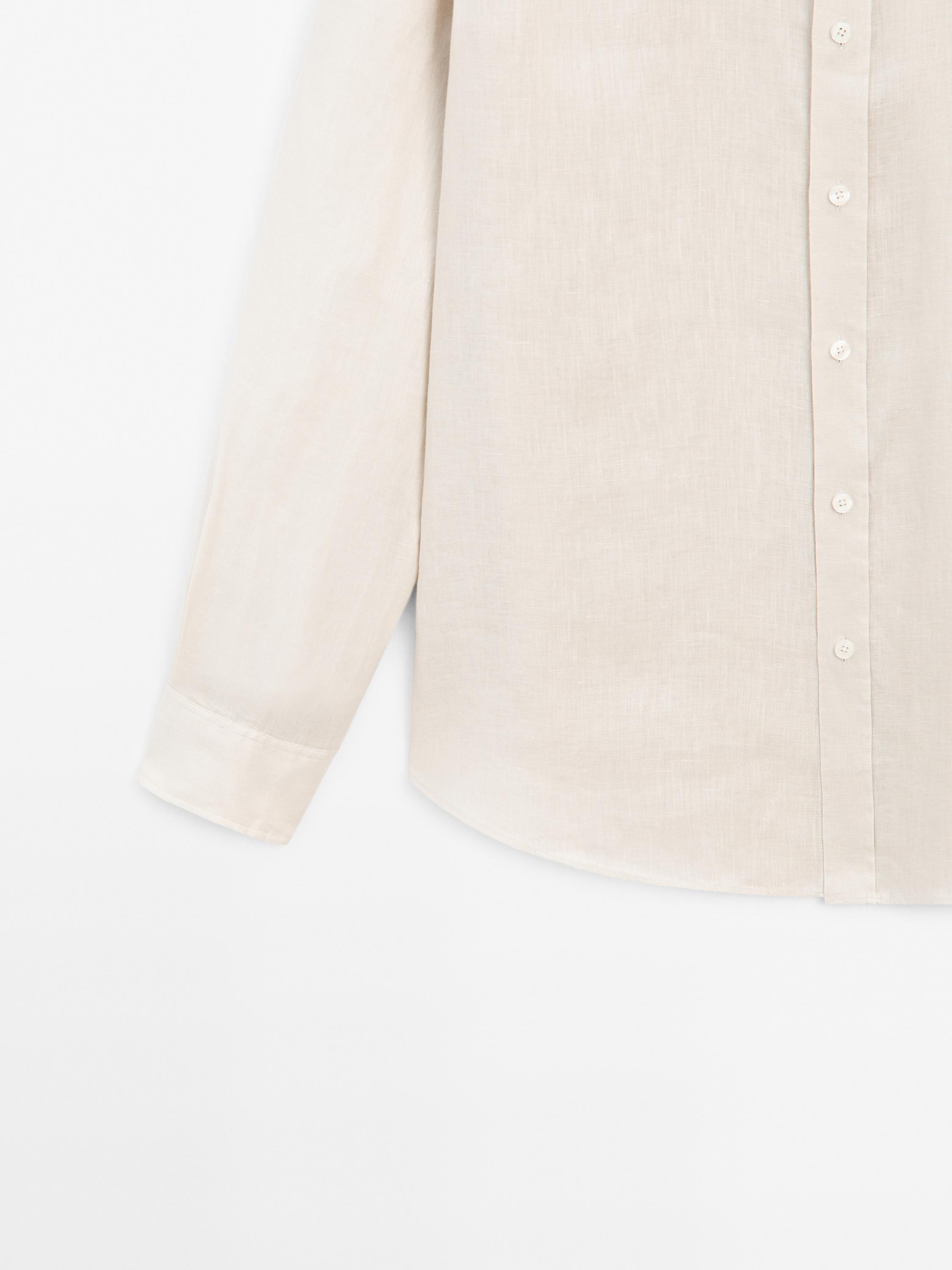 100% linen regular fit stand-up collar shirt
