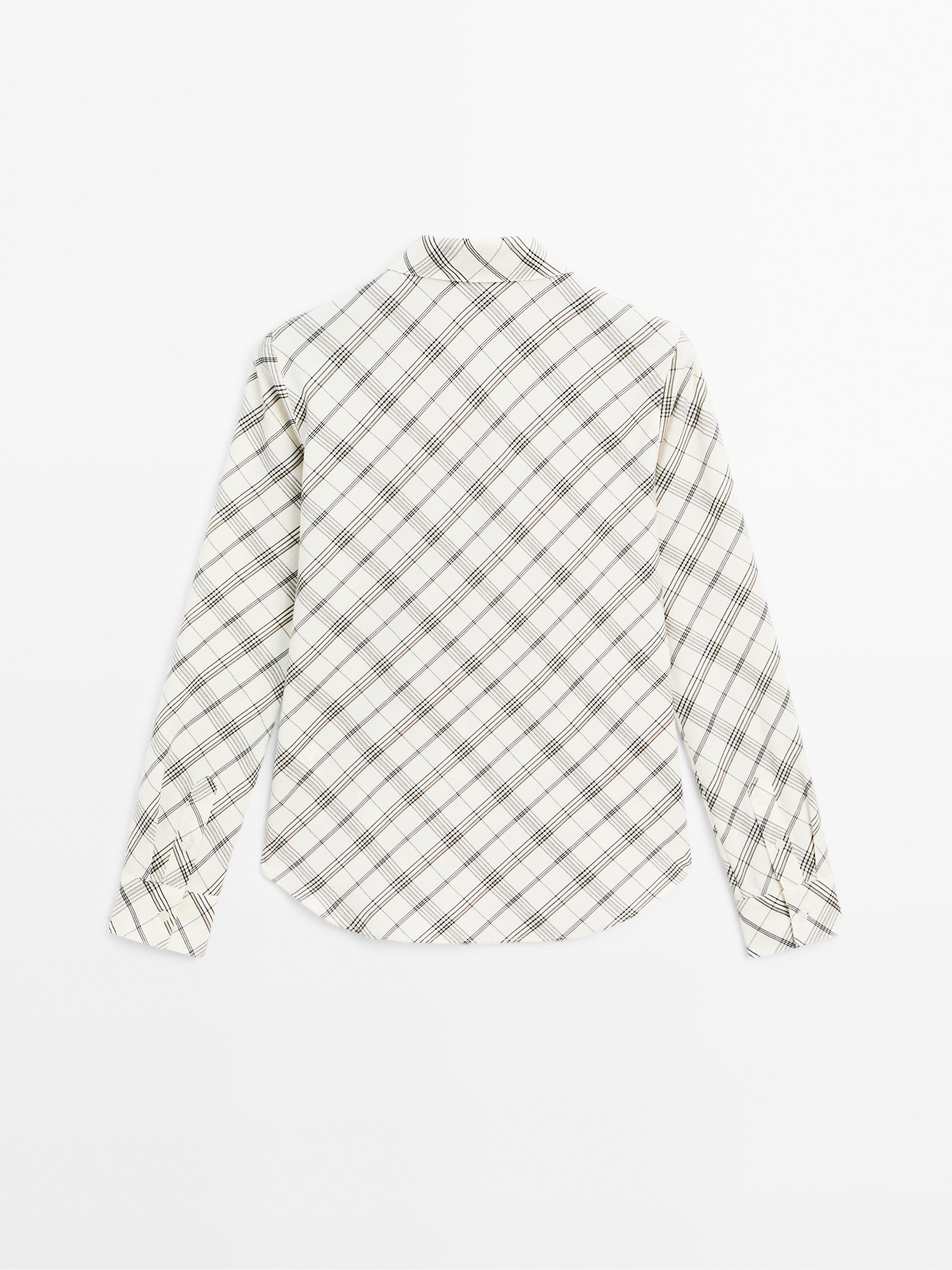 Cotton blend bias-cut check shirt